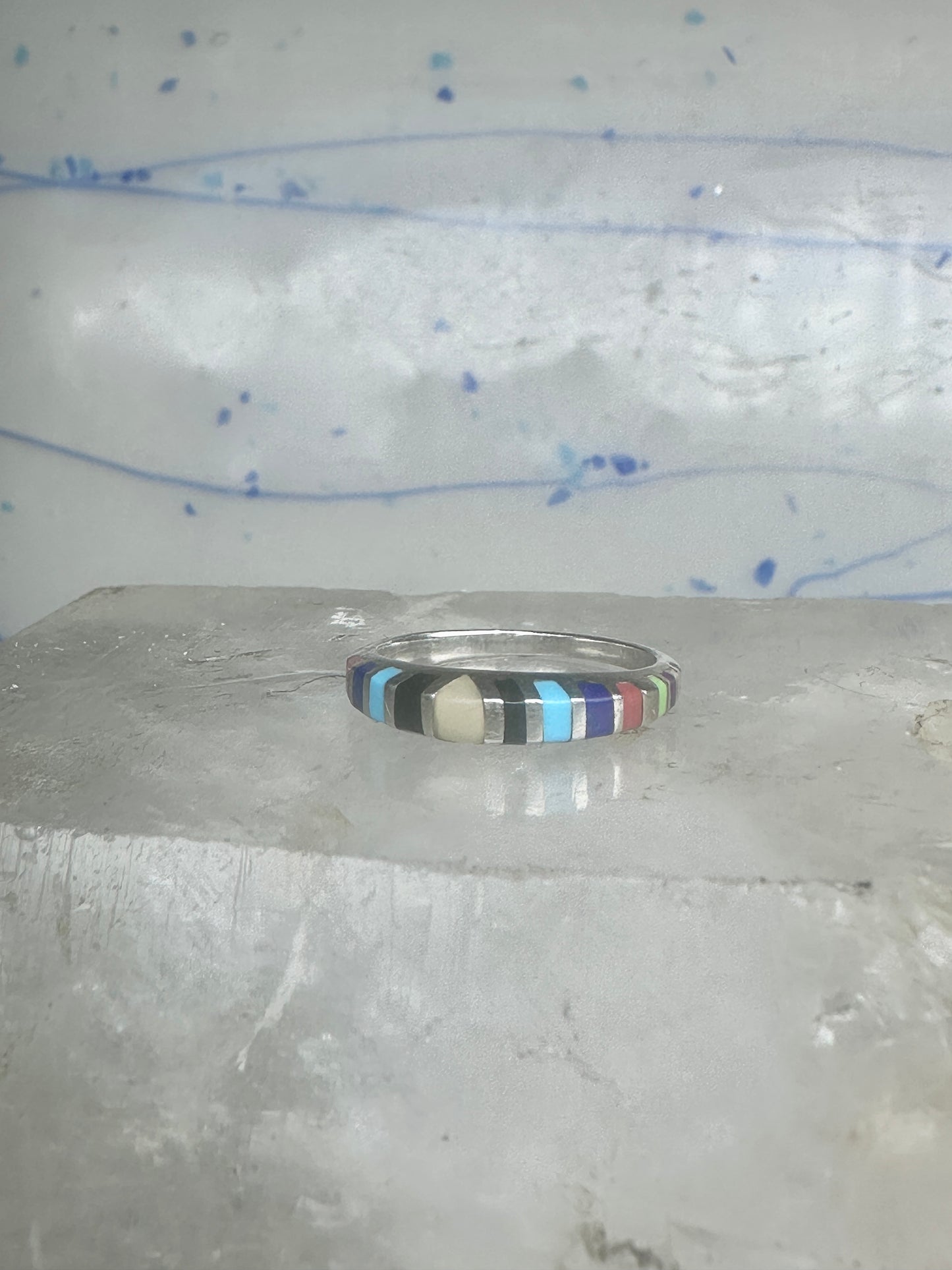 Zuni ring size 7 turquoise onyx lapis coral band sterling silver women
