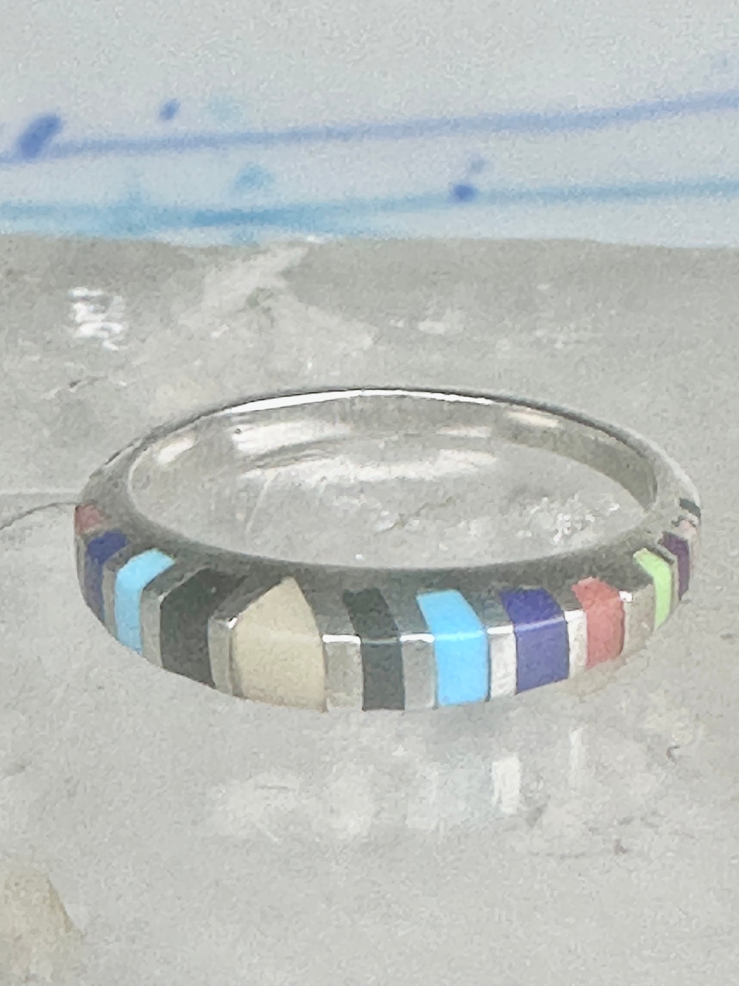 Zuni ring size 7 turquoise onyx lapis coral band sterling silver women