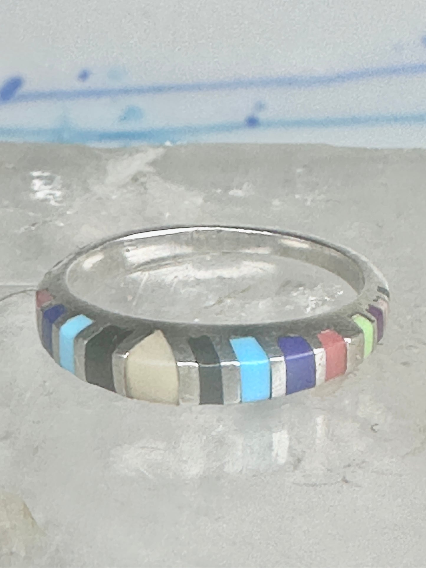 Zuni ring size 7 turquoise onyx lapis coral band sterling silver women