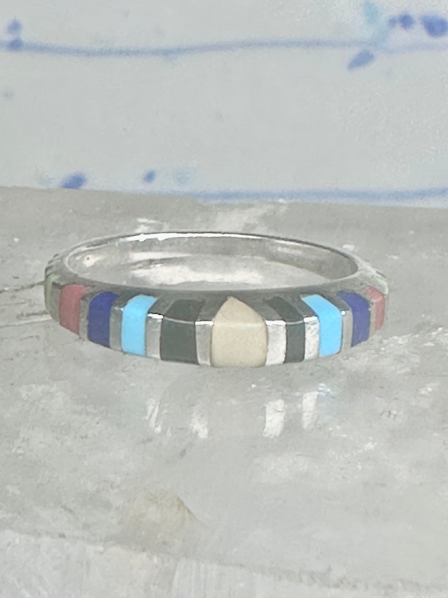 Zuni ring size 7 turquoise onyx lapis coral band sterling silver women