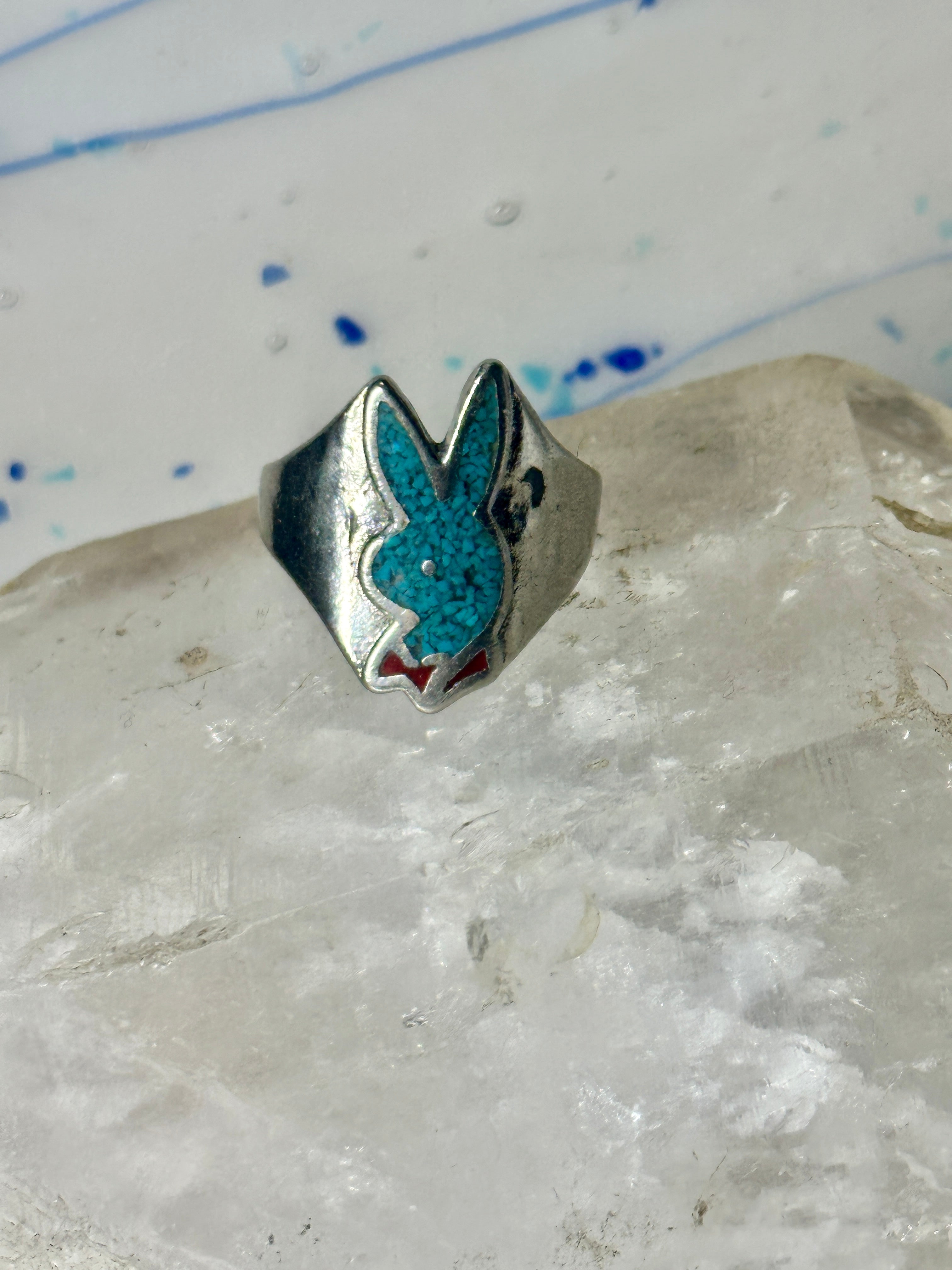Playboy Bunny ring turquoise chips band size 11.75 women men Playboy Bunny ring turquoise chips band size 11.75 women men