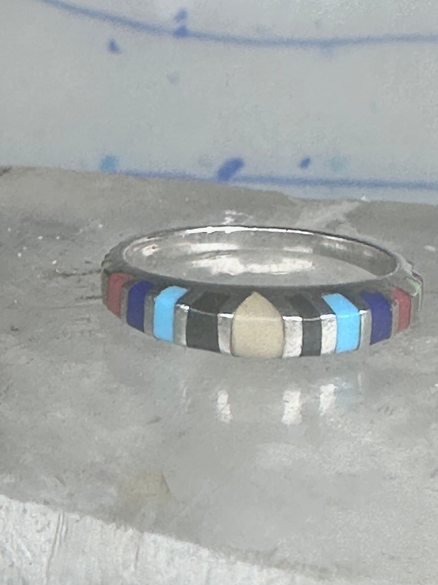 Zuni ring size 7 turquoise onyx lapis coral band sterling silver women