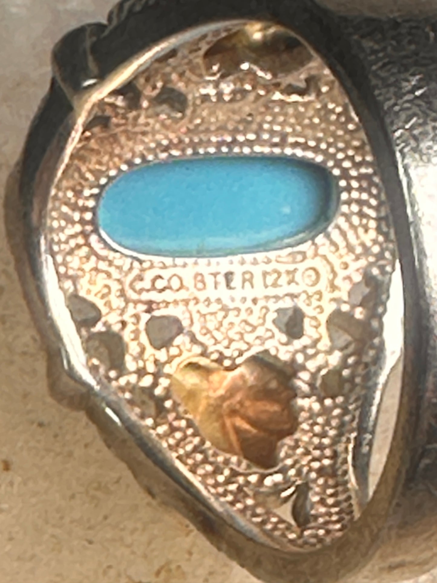Black Hills Gold Ring turquoise floral leaves size 7 sterling silver women