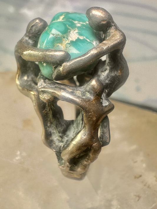 Brutalist ring turquoise figurative size 7 sterling silver women men