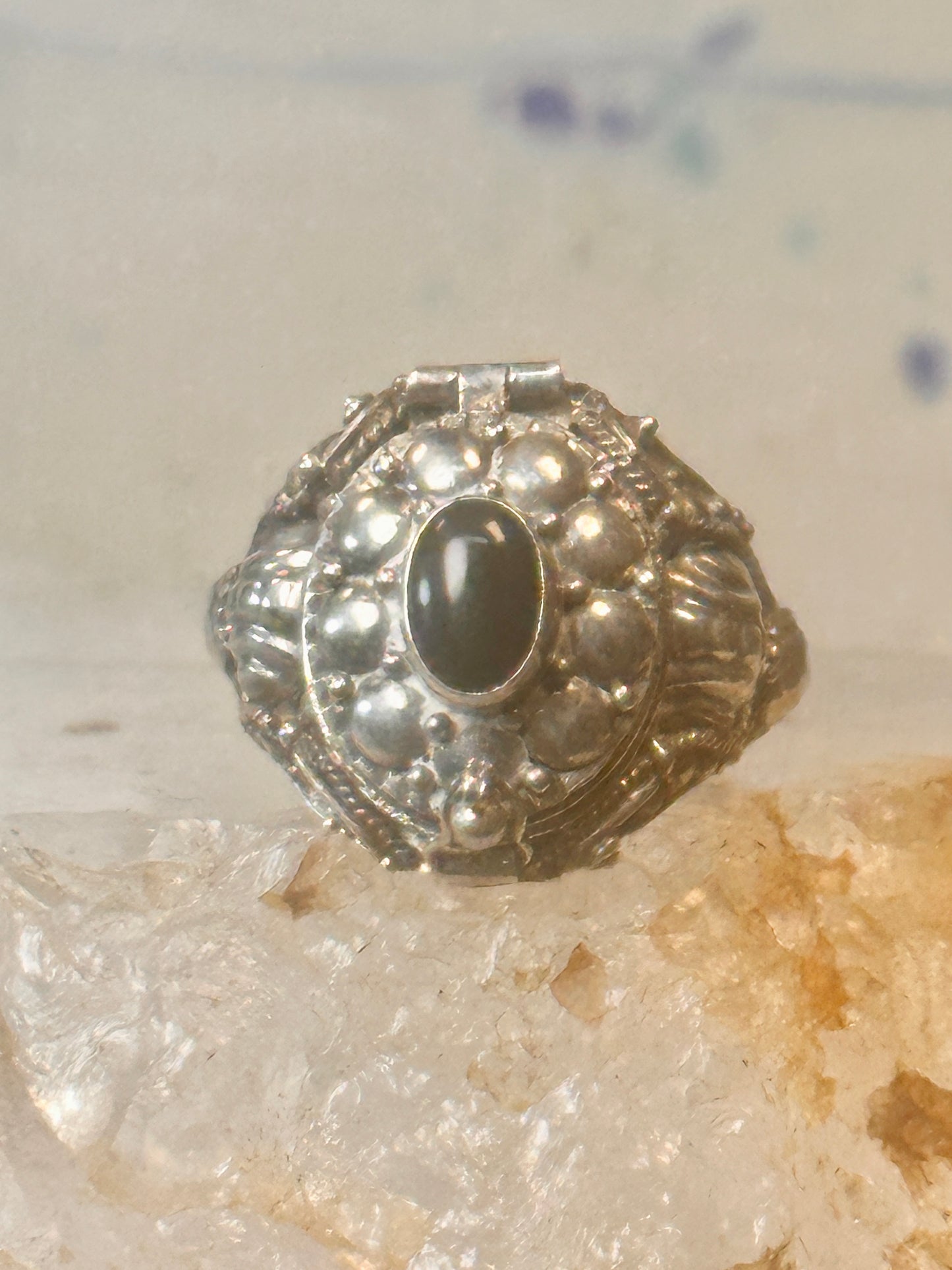 Vintage Poison ring black onyx boho ring size 7.75 Sterling silver women girls