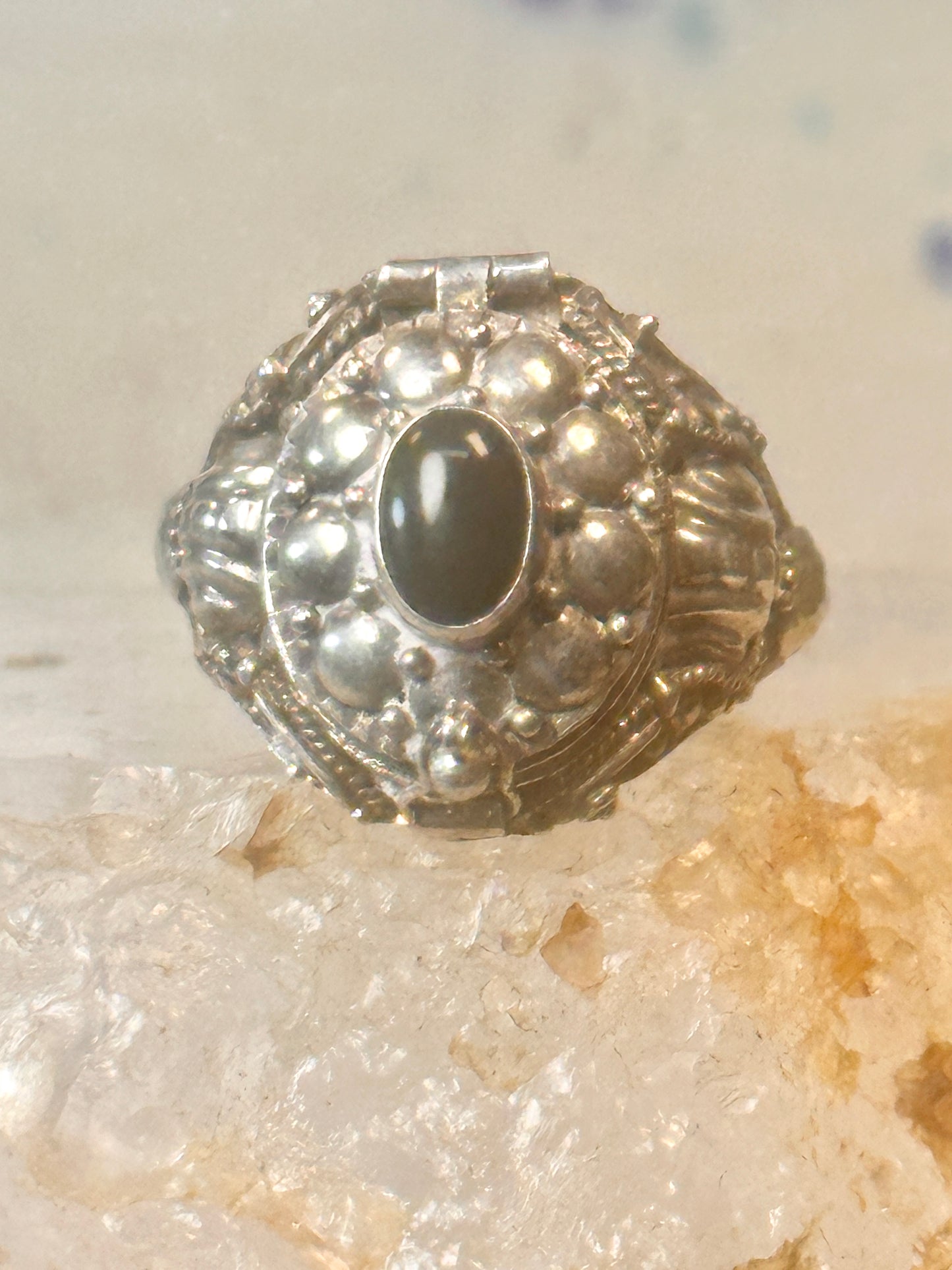 Vintage Poison ring black onyx boho ring size 7.75 Sterling silver women girls