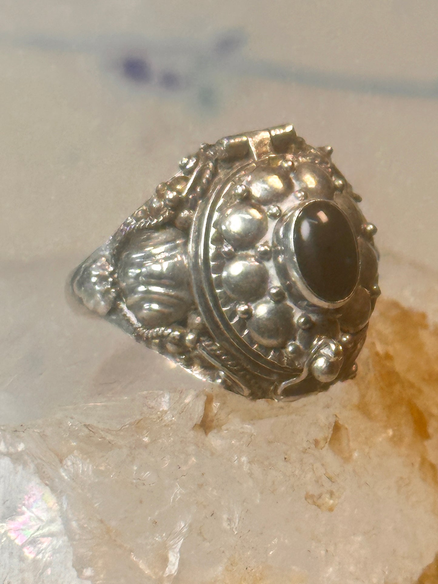Vintage Poison ring black onyx boho ring size 7.75 Sterling silver women girls