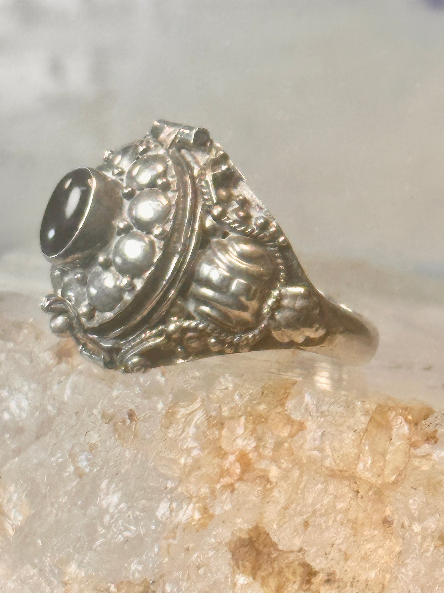 Vintage Poison ring black onyx boho ring size 7.75 Sterling silver women girls