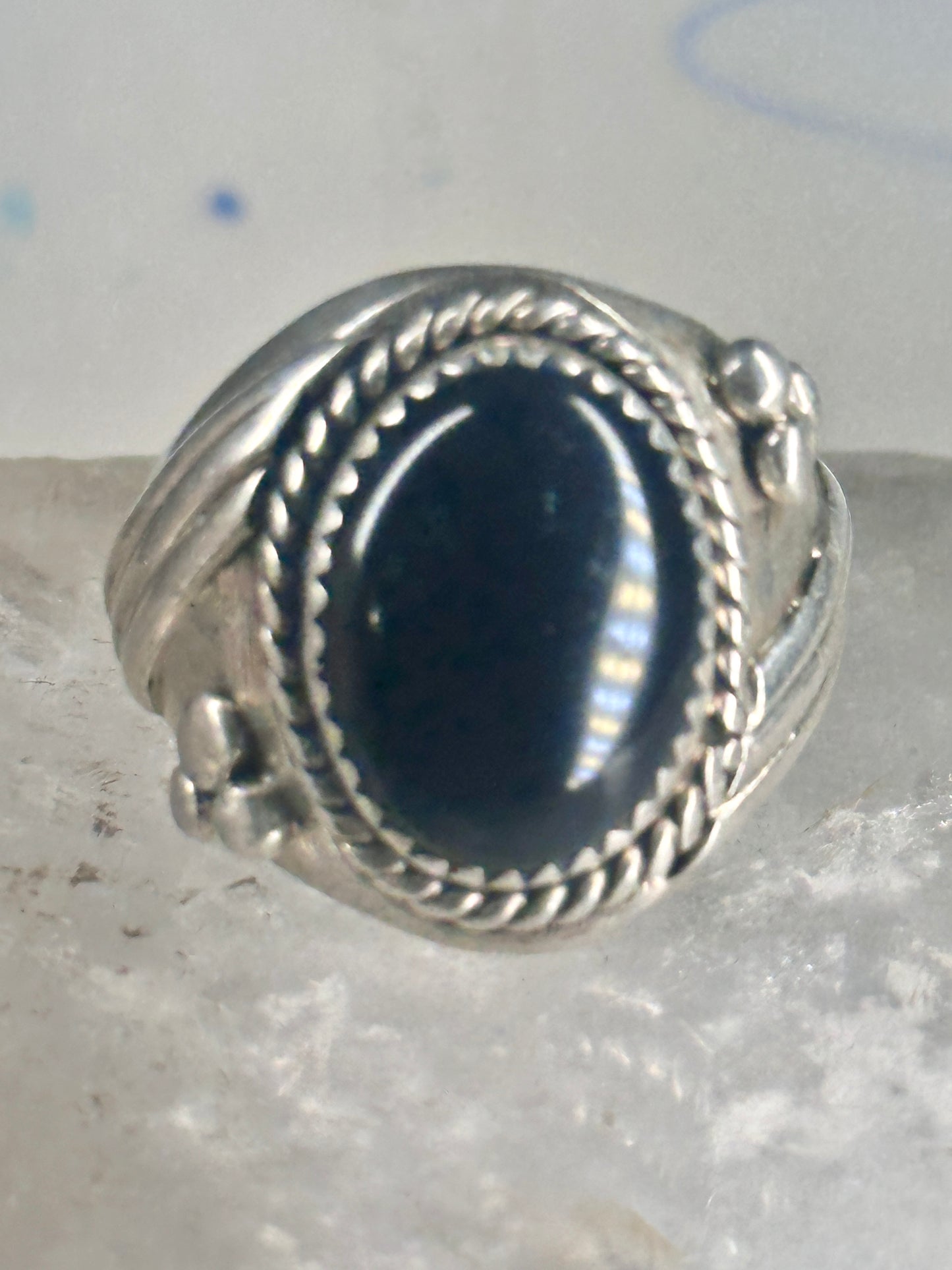 Onyx ring Navajo signed size 10 sterling silver women men