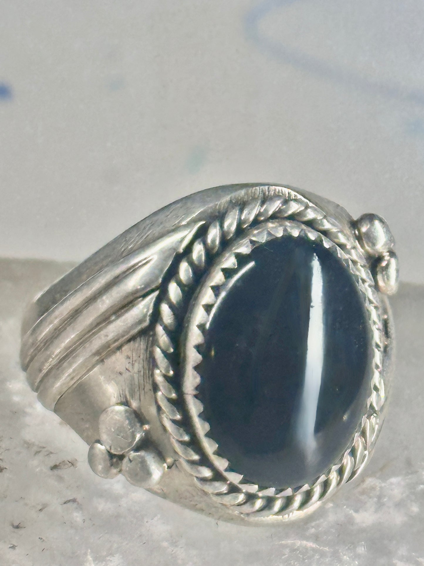 Onyx ring Navajo signed size 10 sterling silver women men