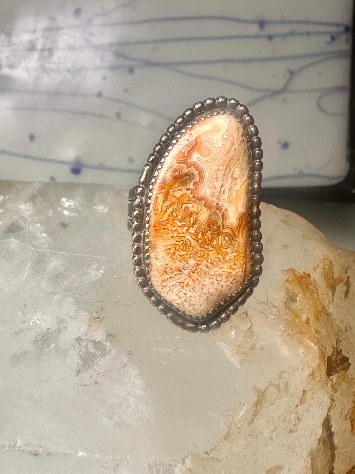 Petrified wood ring Navajo size 7.25 sterling silver women