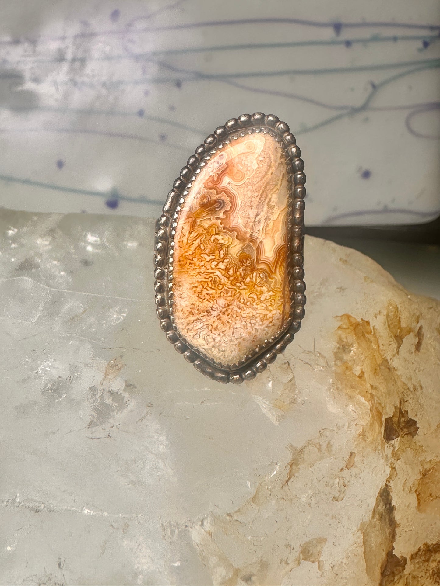 Petrified wood ring Navajo size 7.25 sterling silver women