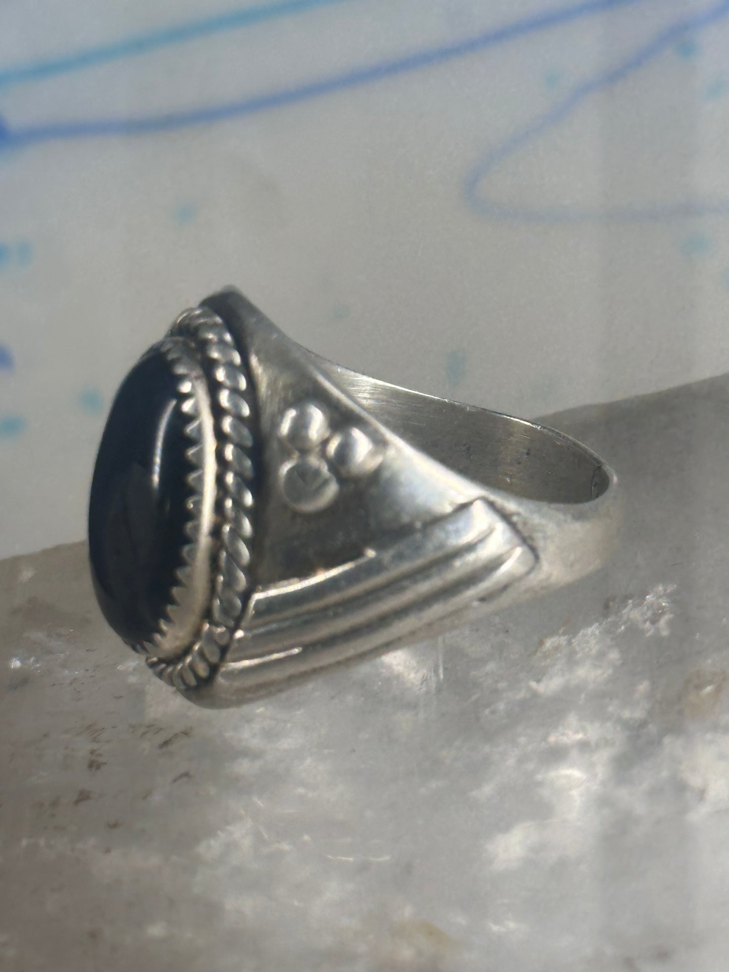 Onyx ring Navajo signed size 10 sterling silver women men