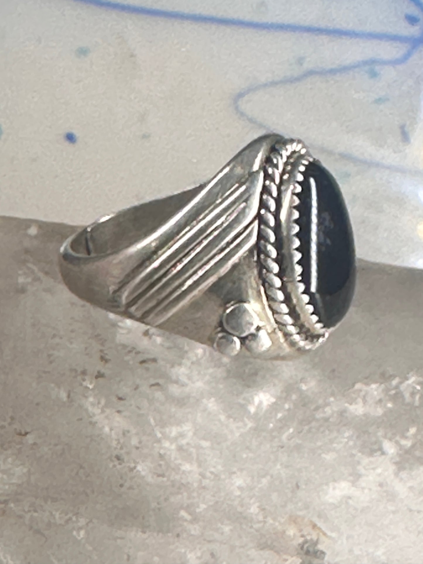 Onyx ring Navajo signed size 10 sterling silver women men