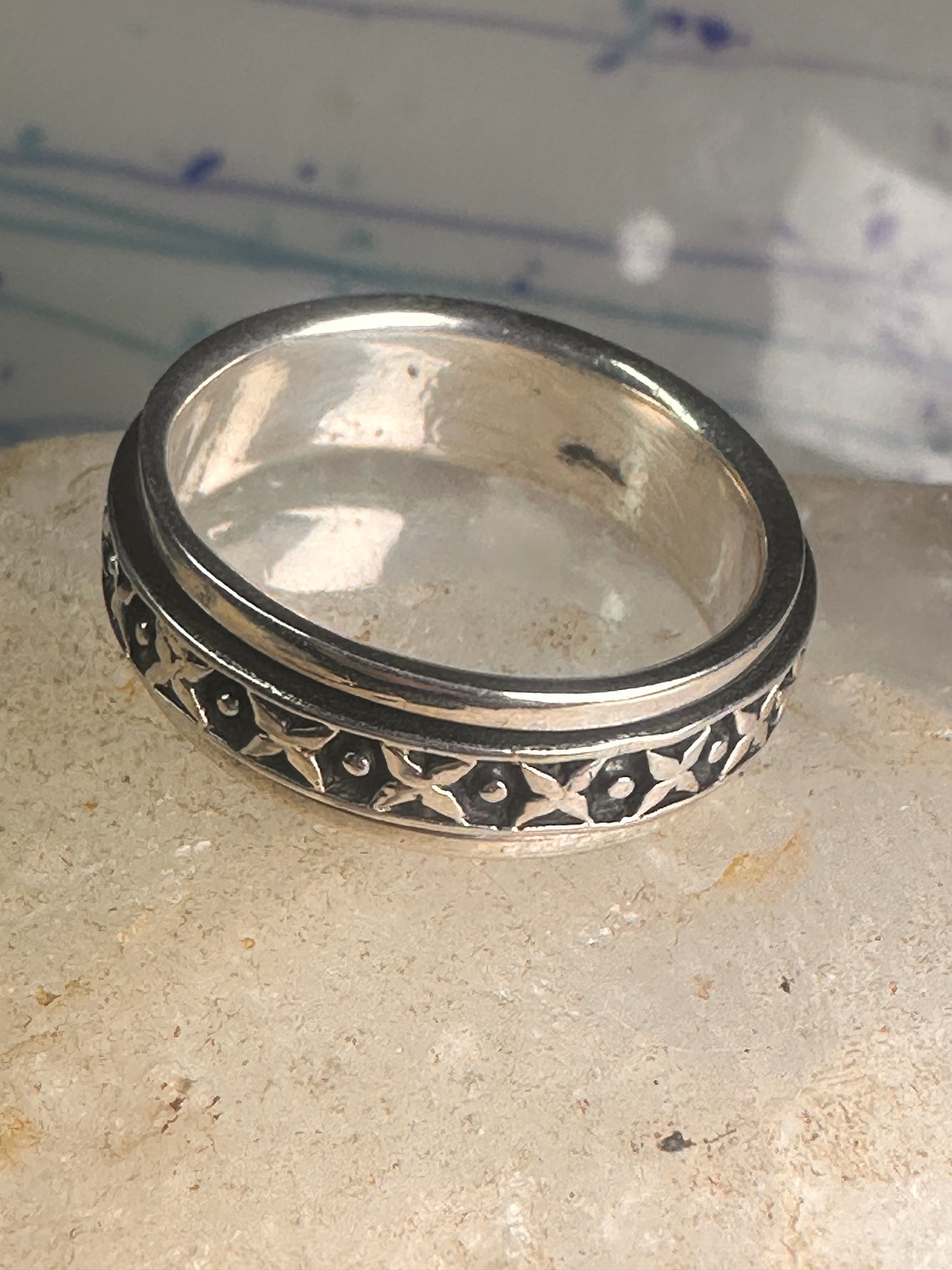 Spinner Ring wedding band XOXO geometric size 12.5 sterling silver women men