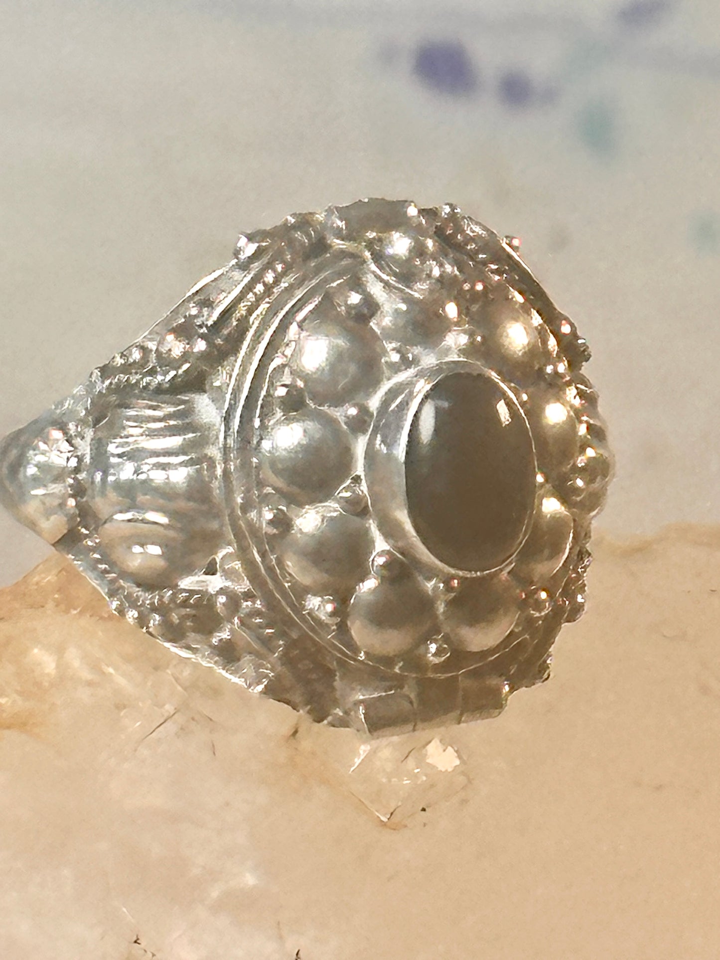 Vintage Poison ring black onyx boho ring size 7.75 Sterling silver women girls