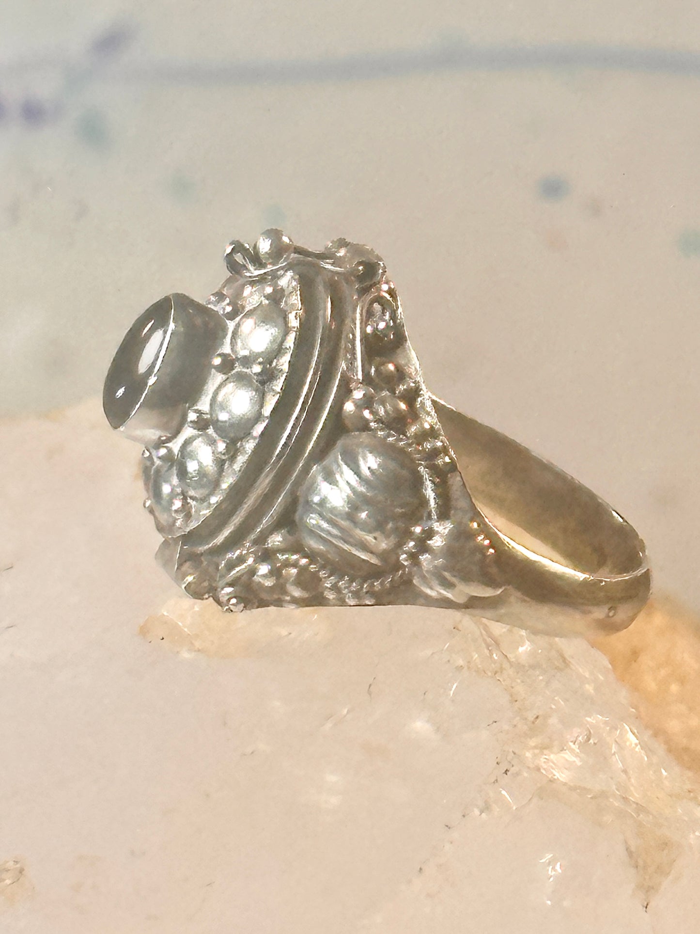 Vintage Poison ring black onyx boho ring size 7.75 Sterling silver women girls
