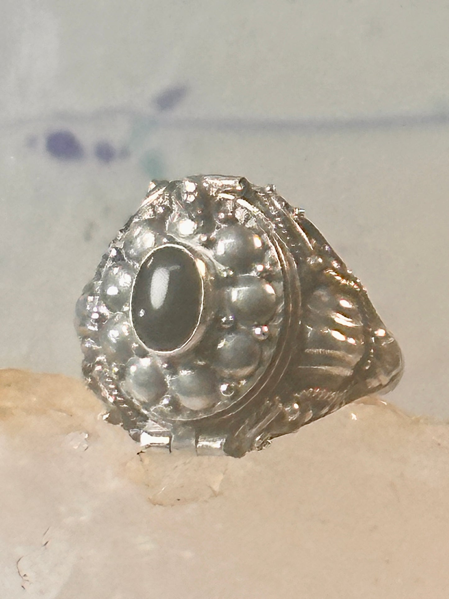 Vintage Poison ring black onyx boho ring size 7.75 Sterling silver women girls