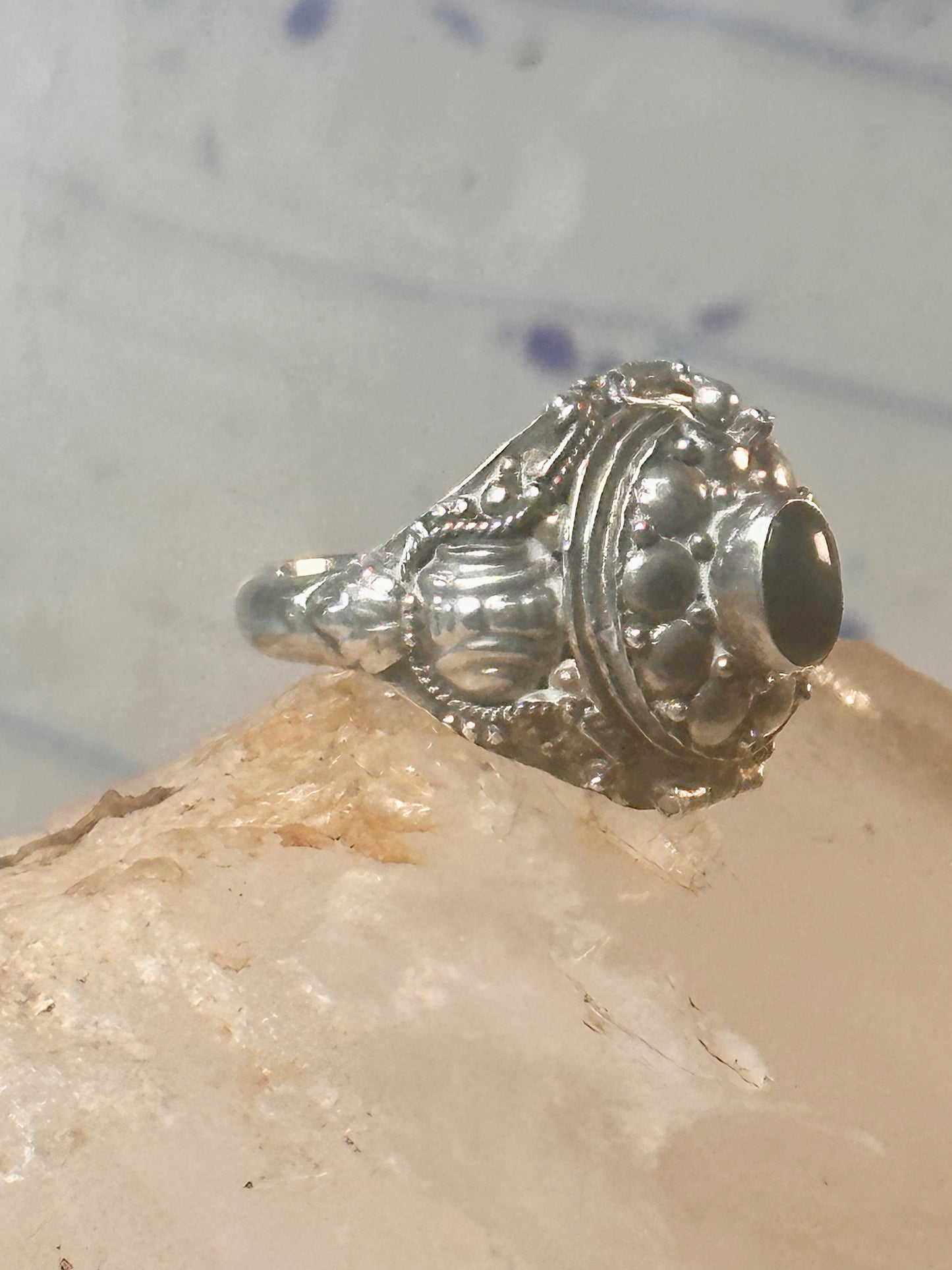 Vintage Poison ring black onyx boho ring size 7.75 Sterling silver women girls