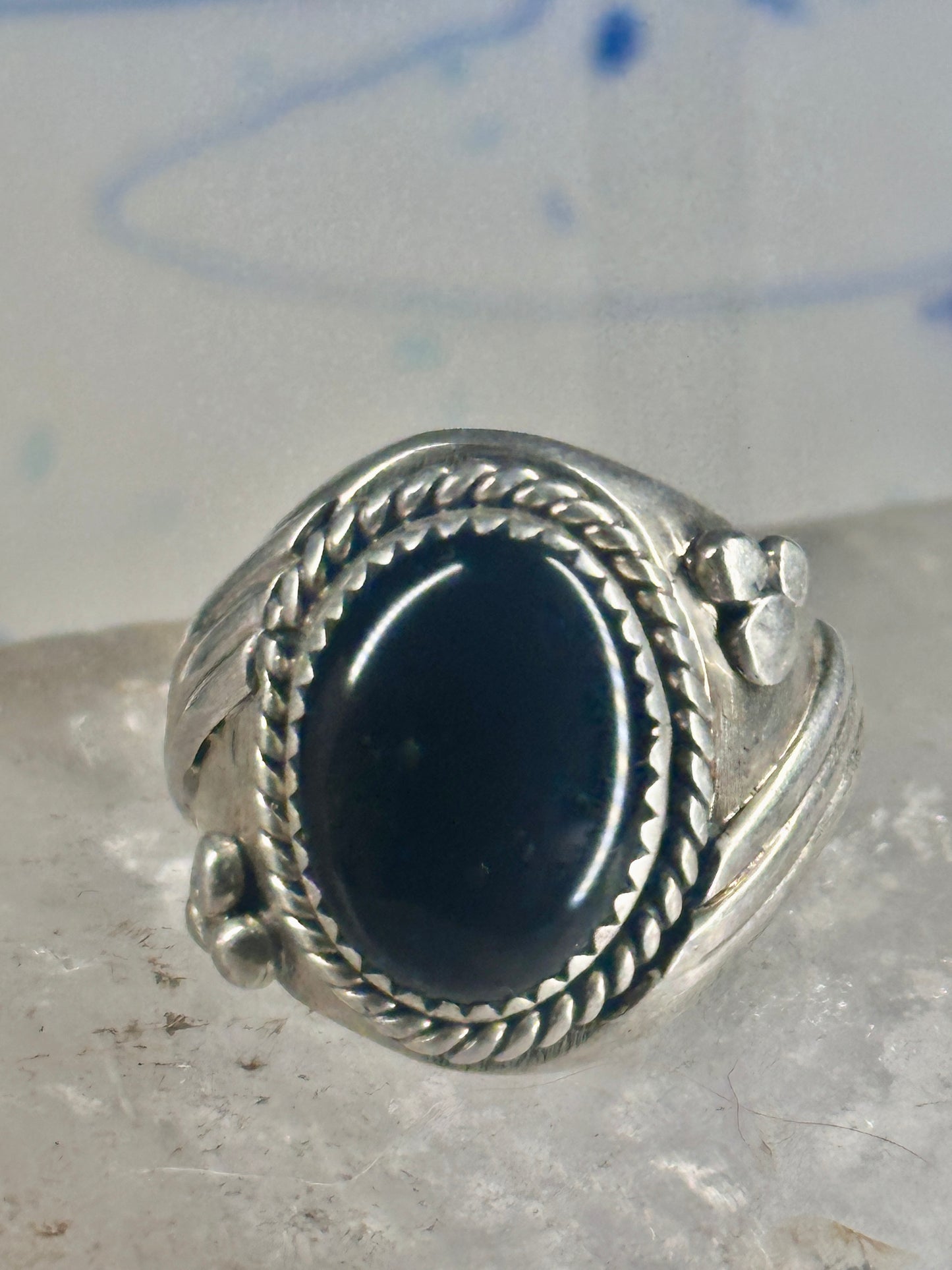 Onyx ring Navajo signed size 10 sterling silver women men