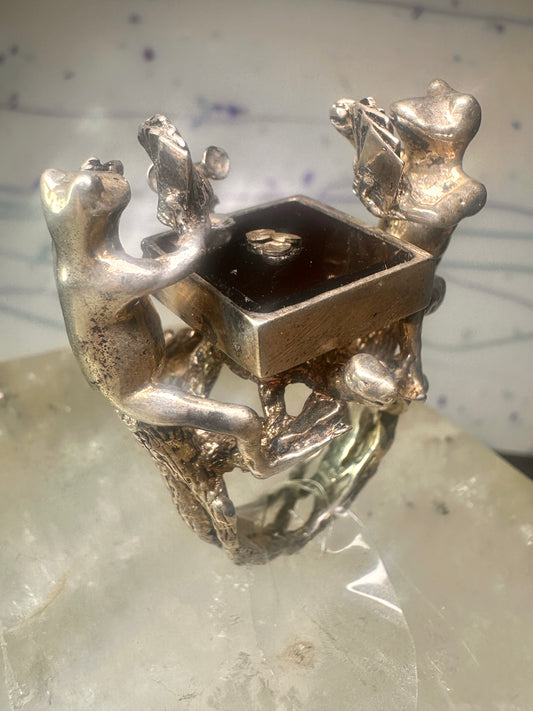 Frog ring Frogs Gambling Poker cards turtle tree mouse size 6.75 sterling silver women