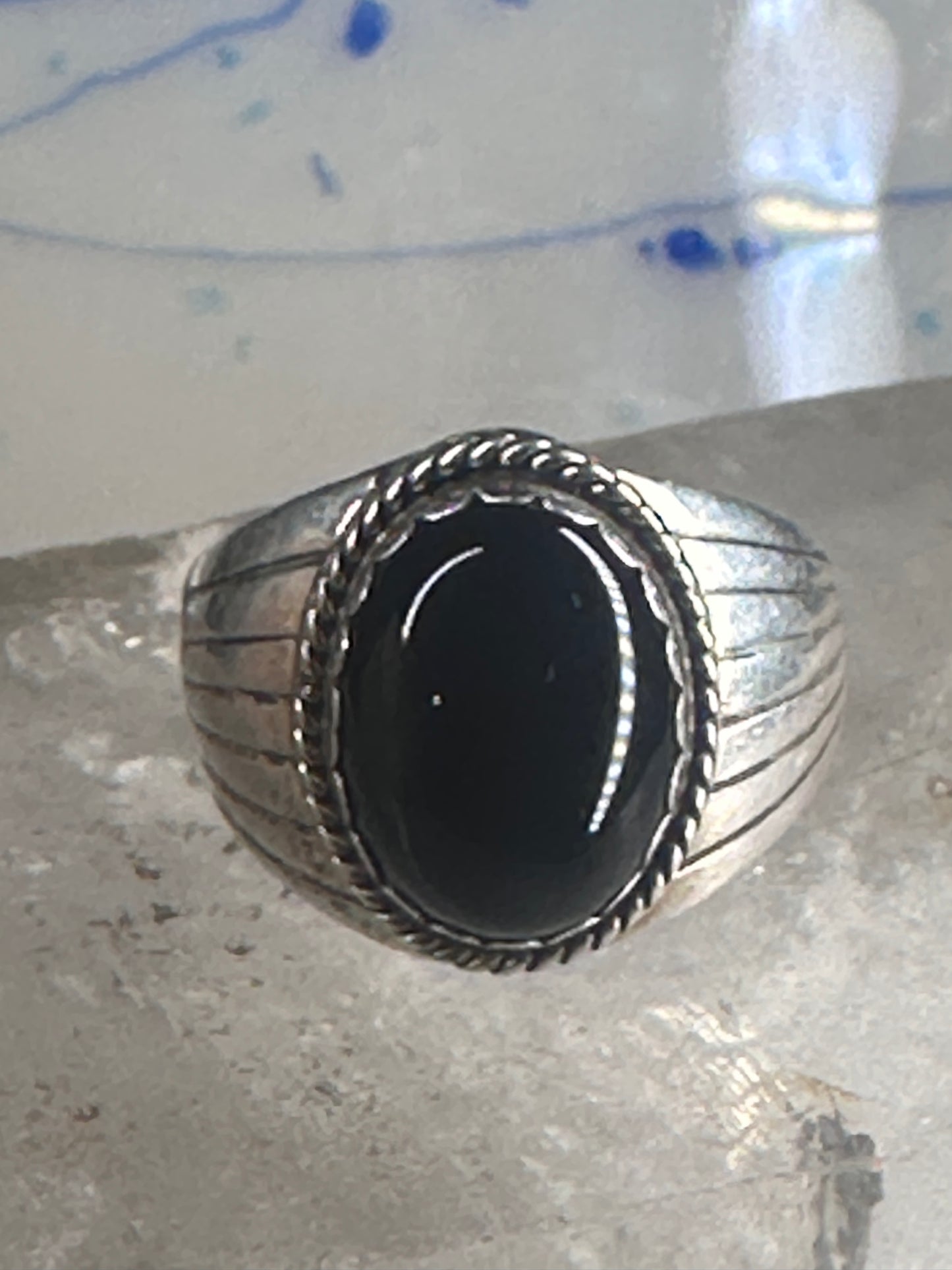 Onyx ring Navajo signed S size 11 sterling silver women men