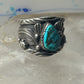 Long Navajo ring turquoise band leaves C. Lewis sterling silver size 8.2 women men