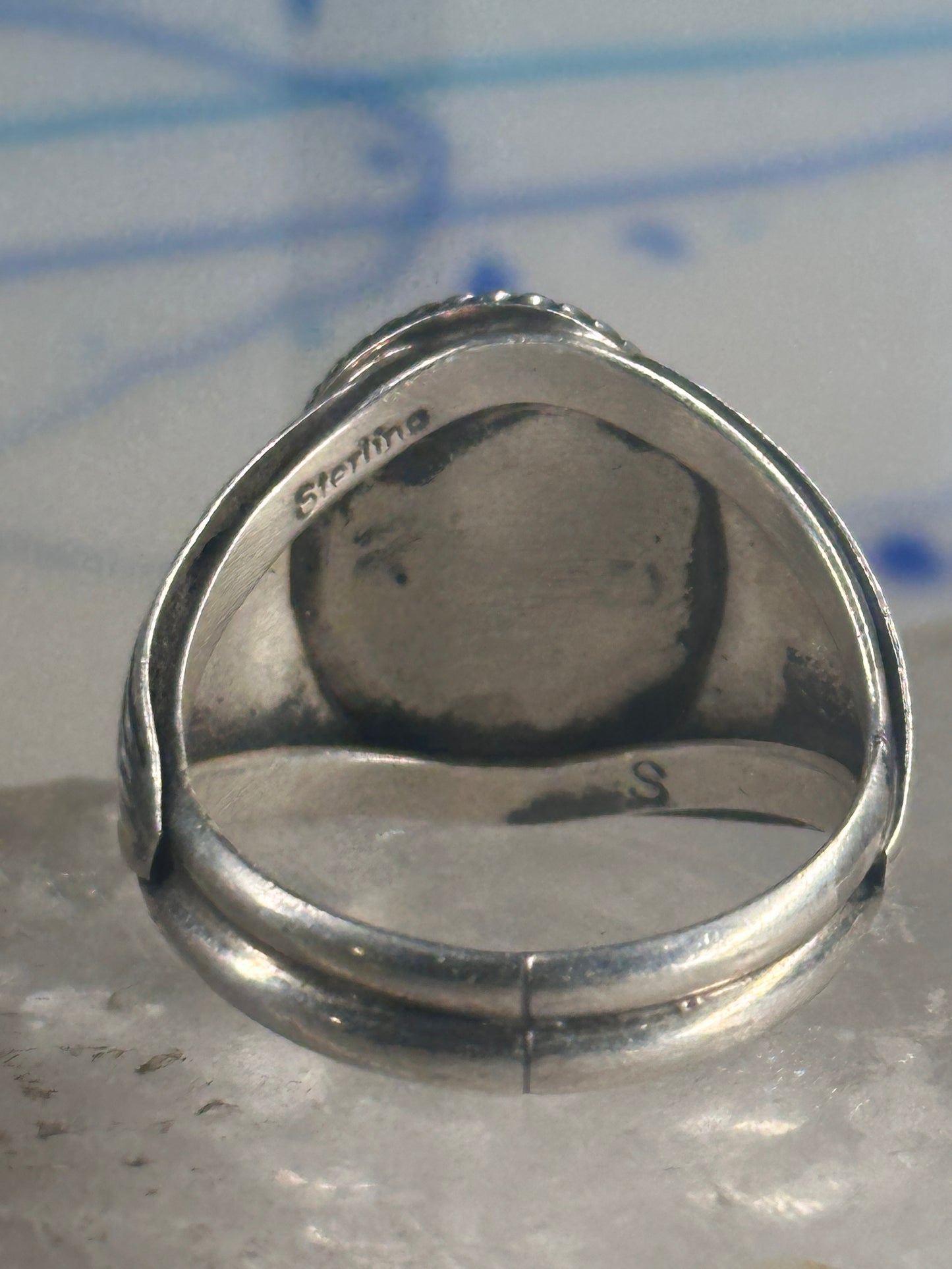 Onyx ring Navajo signed S size 11 sterling silver women men