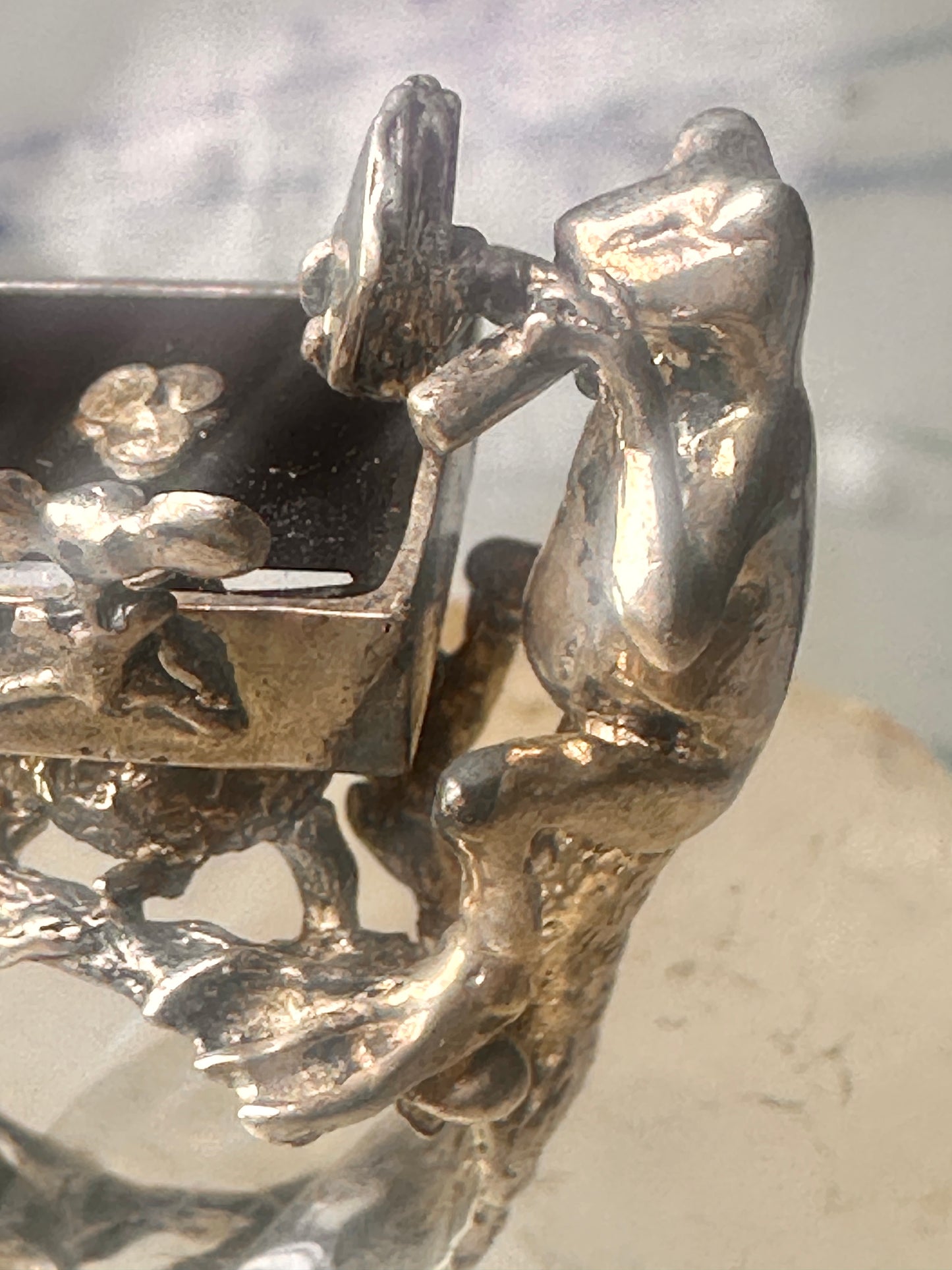 Frog ring Frogs Gambling Poker cards turtle tree mouse size 6.75 sterling silver women