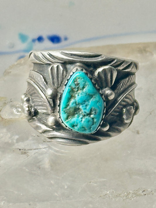 Long Navajo ring turquoise band leaves C. Lewis sterling silver size 8.2 women men