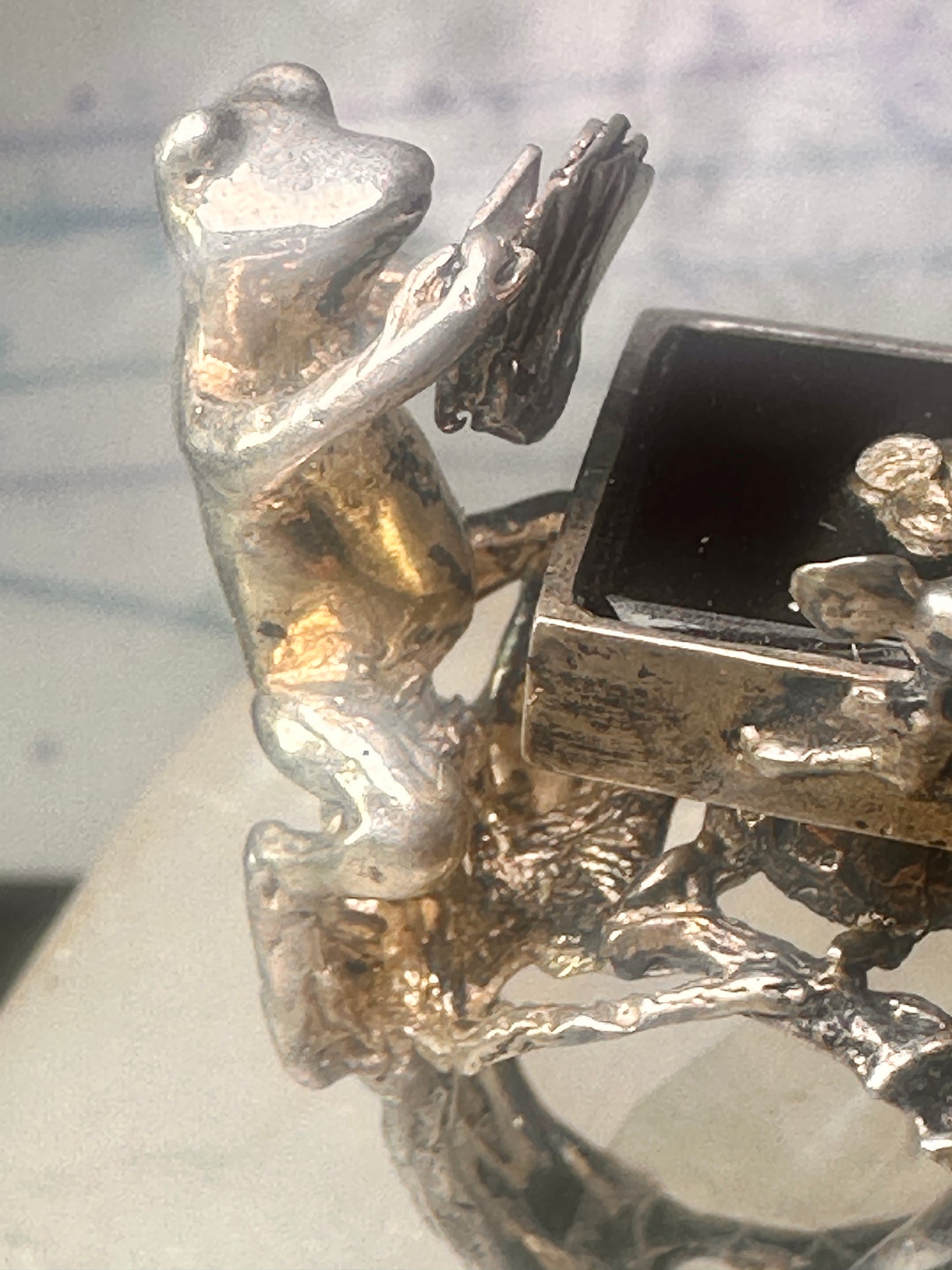 Frog ring Frogs Gambling Poker cards turtle tree mouse size 6.75 sterling silver women