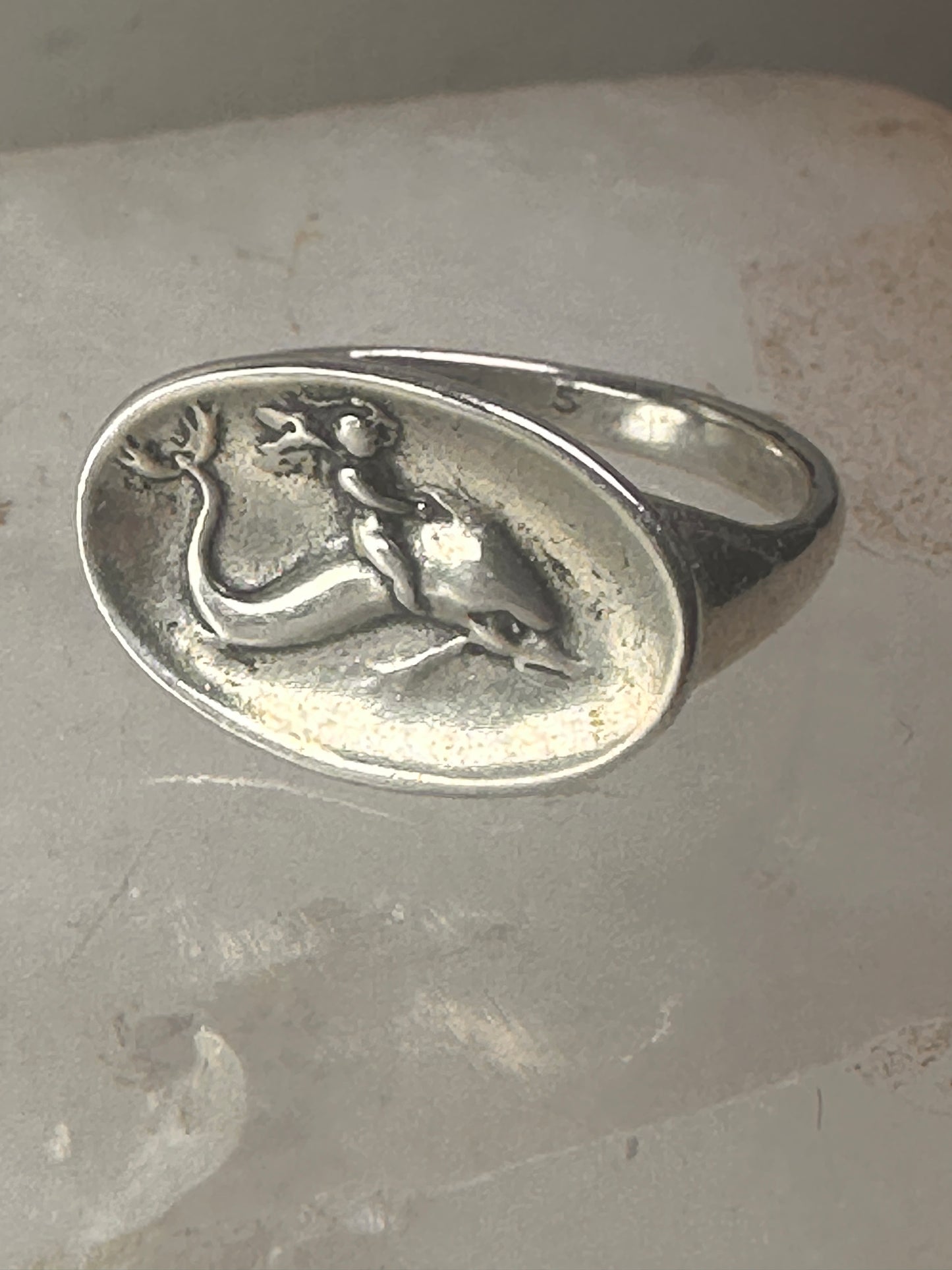 Dolphin ring lady mermaid band size 4.50 sterling silver women girls