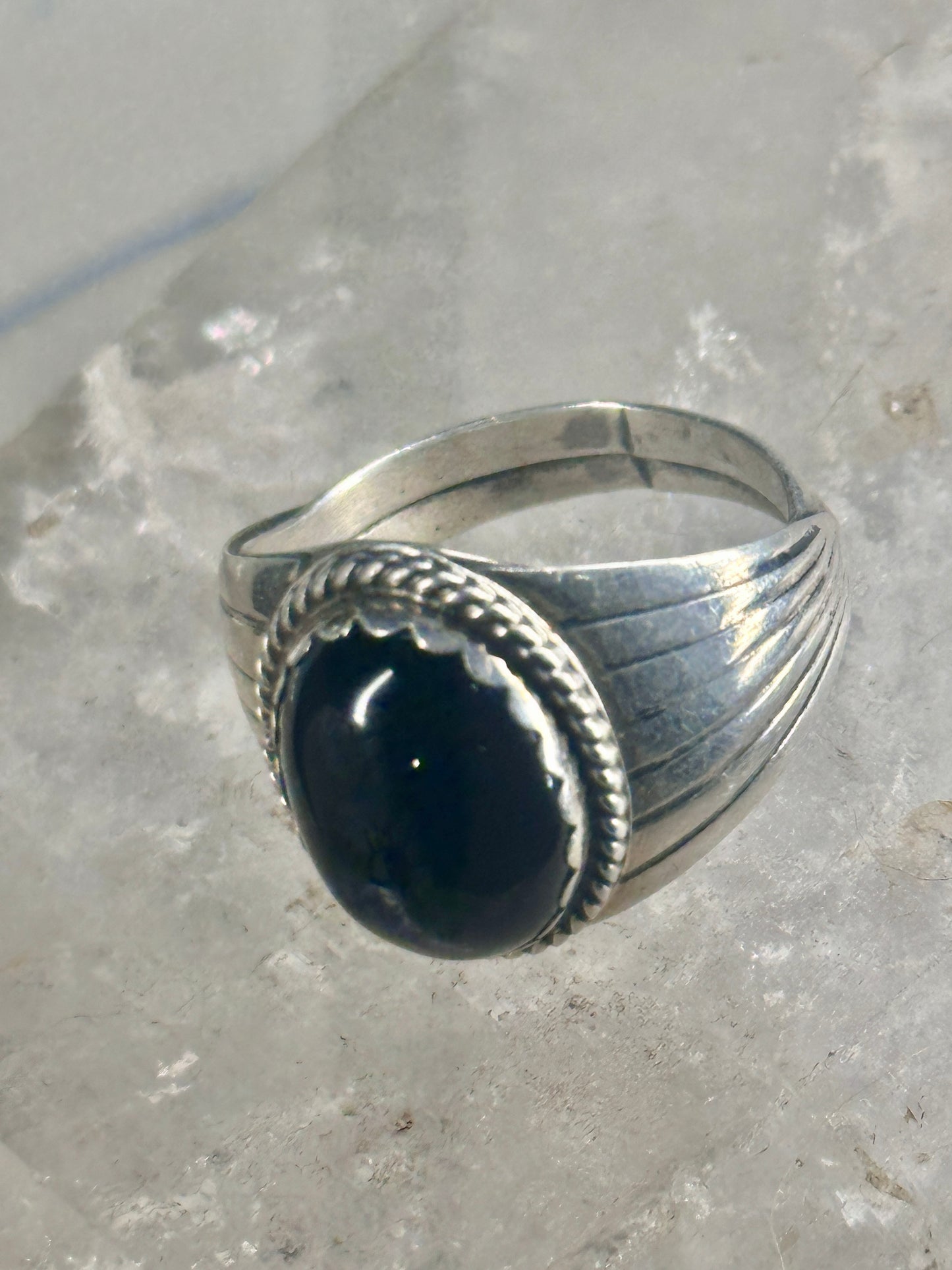 Onyx ring Navajo signed S size 11 sterling silver women men