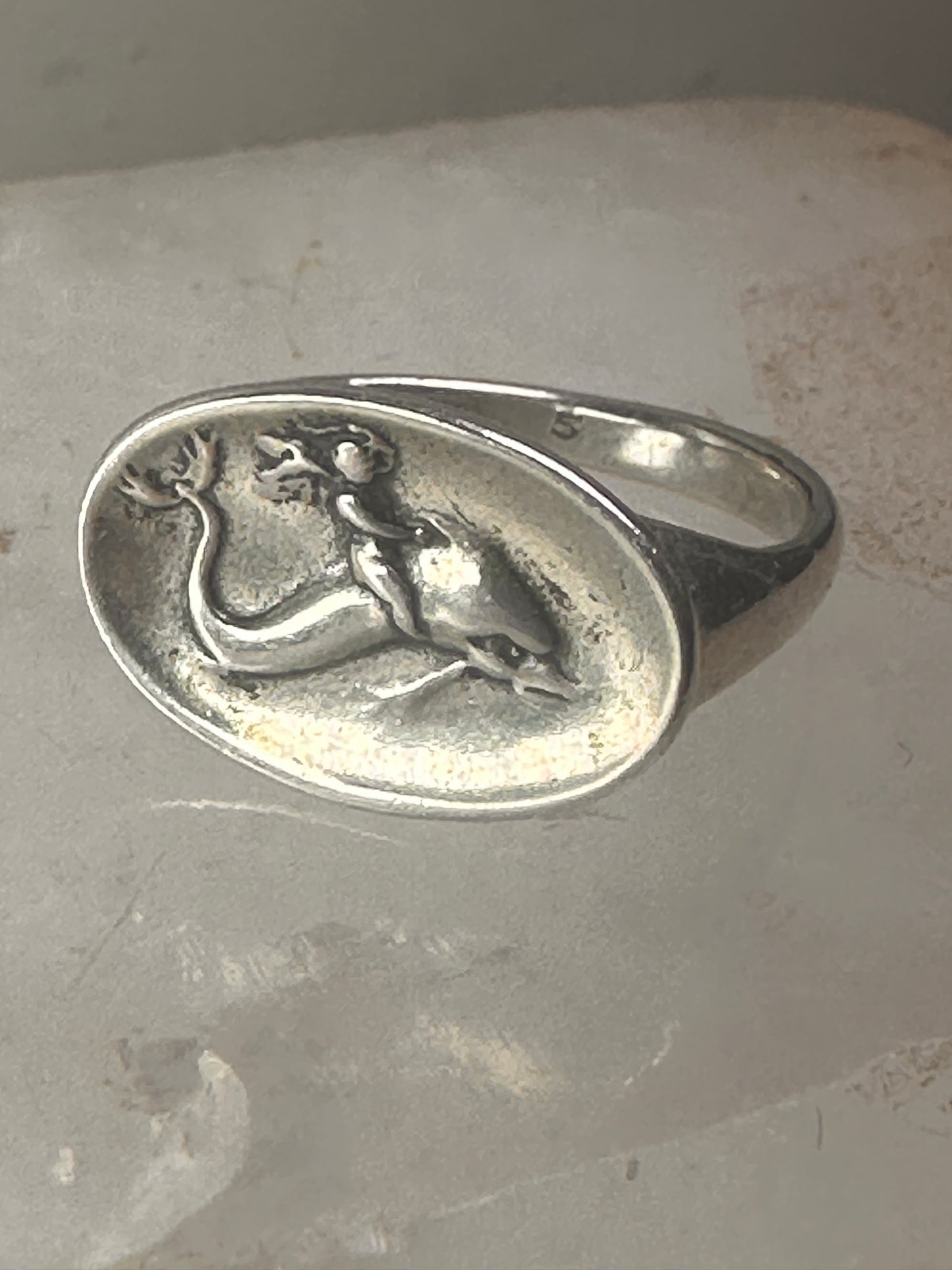 Dolphin ring lady mermaid band size 4.50 sterling silver women girls