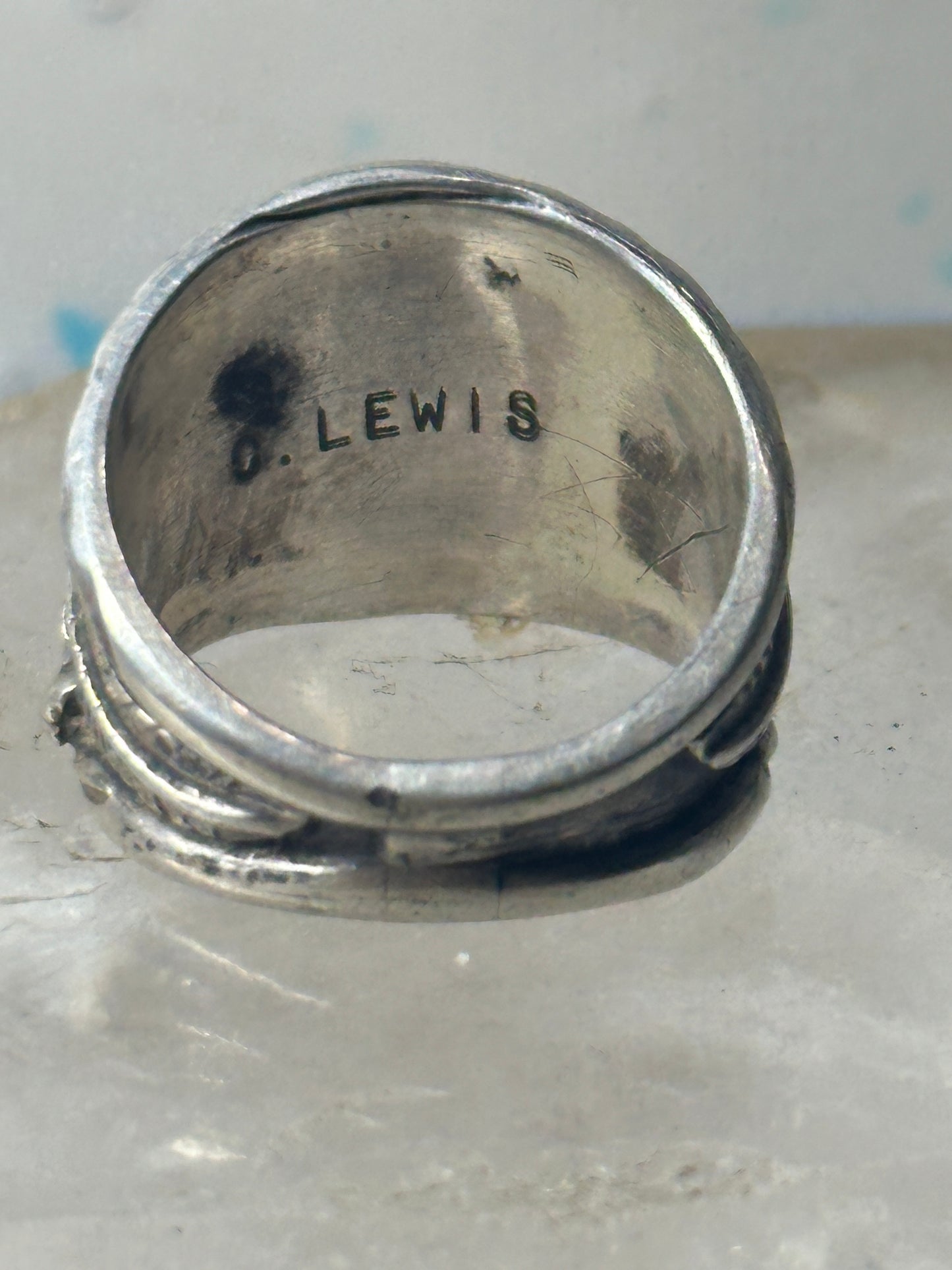 Long Navajo ring turquoise band leaves C. Lewis sterling silver size 8.2 women men