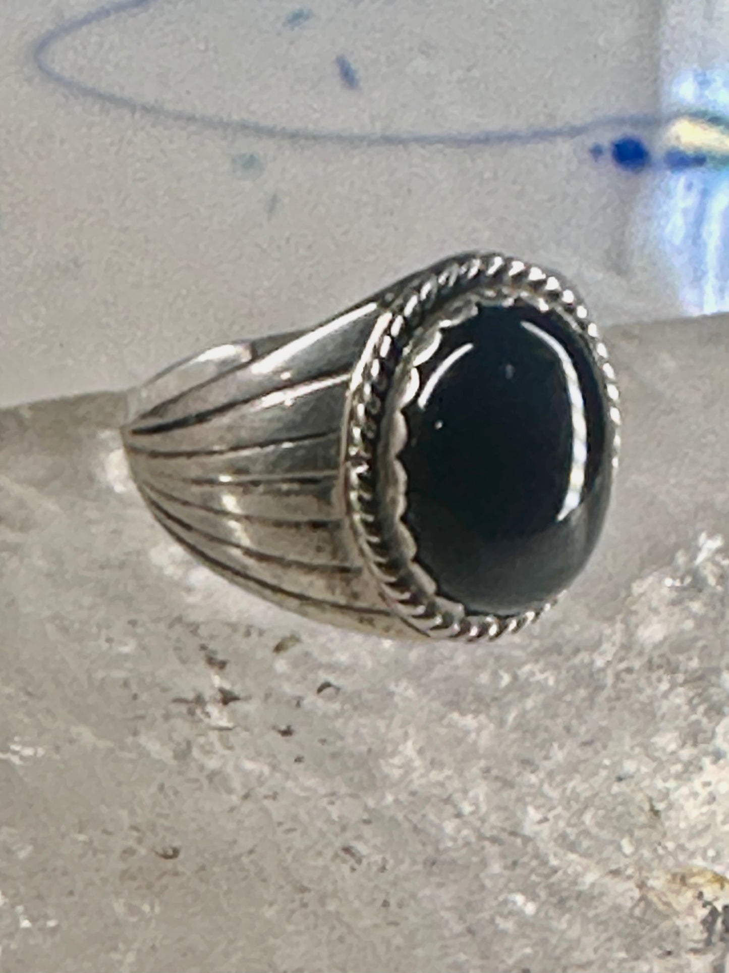 Onyx ring Navajo signed S size 11 sterling silver women men