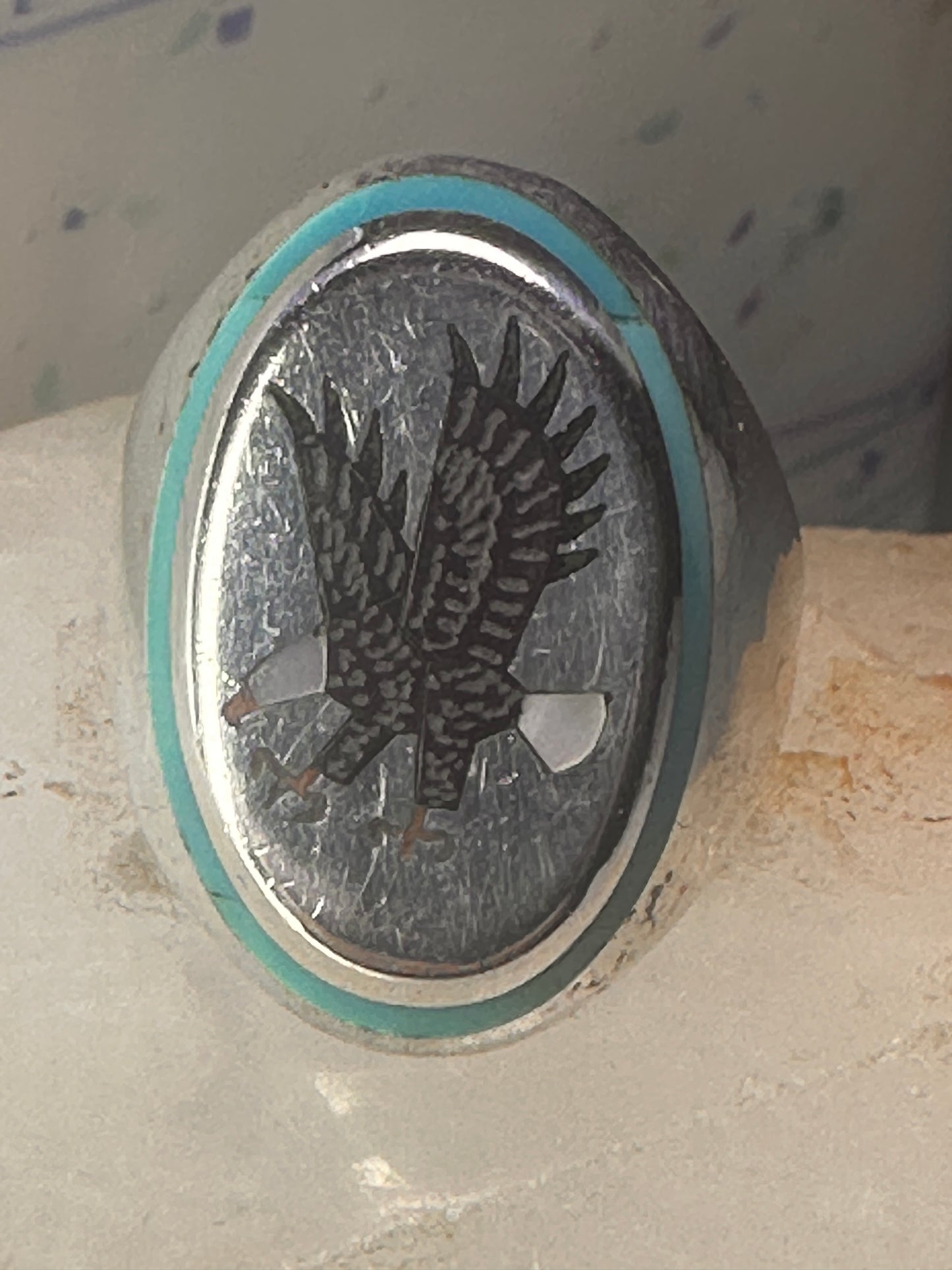 Eagle ring Navajo turquoise ring sterling silver size 13.50 women men