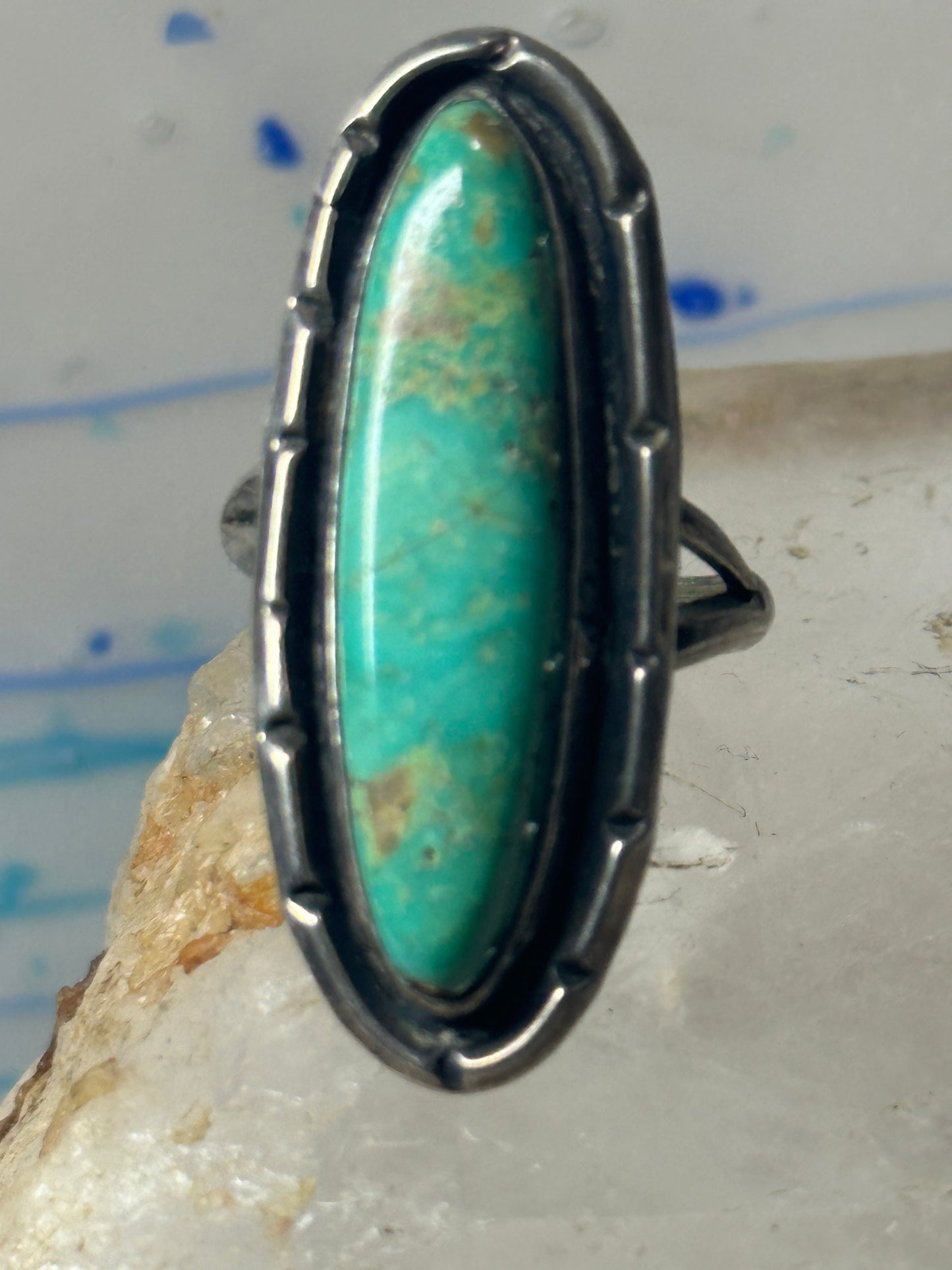 Long Navajo ring turquoise sterling silver size 8.50 women