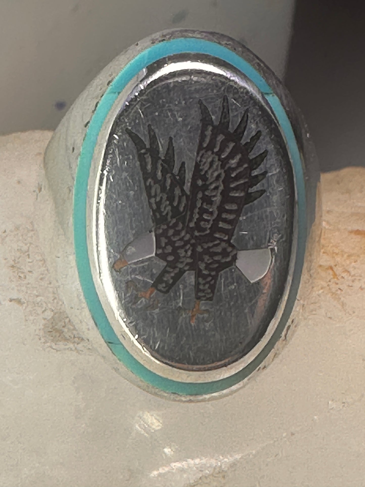 Eagle ring Navajo turquoise ring sterling silver size 13.50 women men