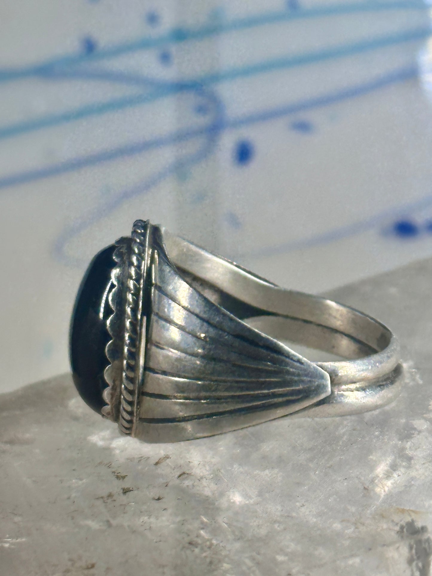 Onyx ring Navajo signed S size 11 sterling silver women men