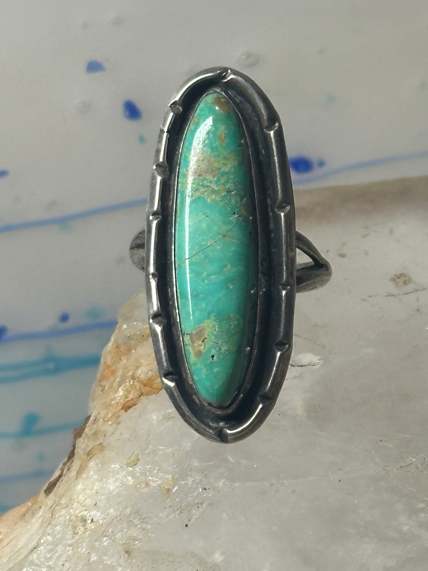 Long Navajo ring turquoise sterling silver size 8.50 women