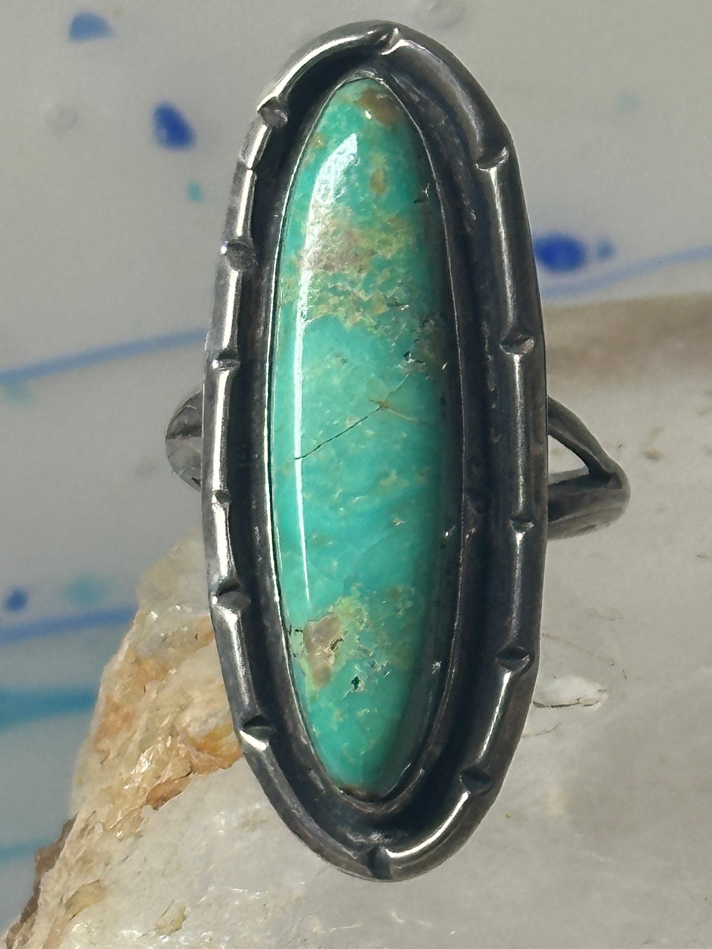 Long Navajo ring turquoise sterling silver size 8.50 women