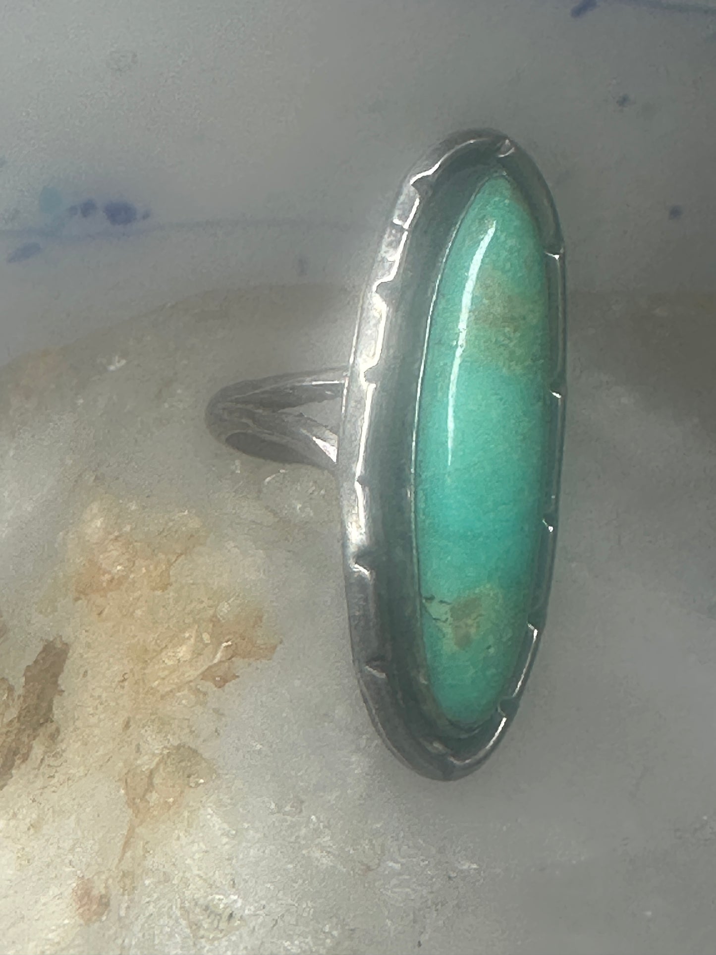 Long Navajo ring turquoise sterling silver size 8.50 women