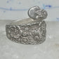 Spoon ring floral band size 7 Alvin flowers band sterling silver women