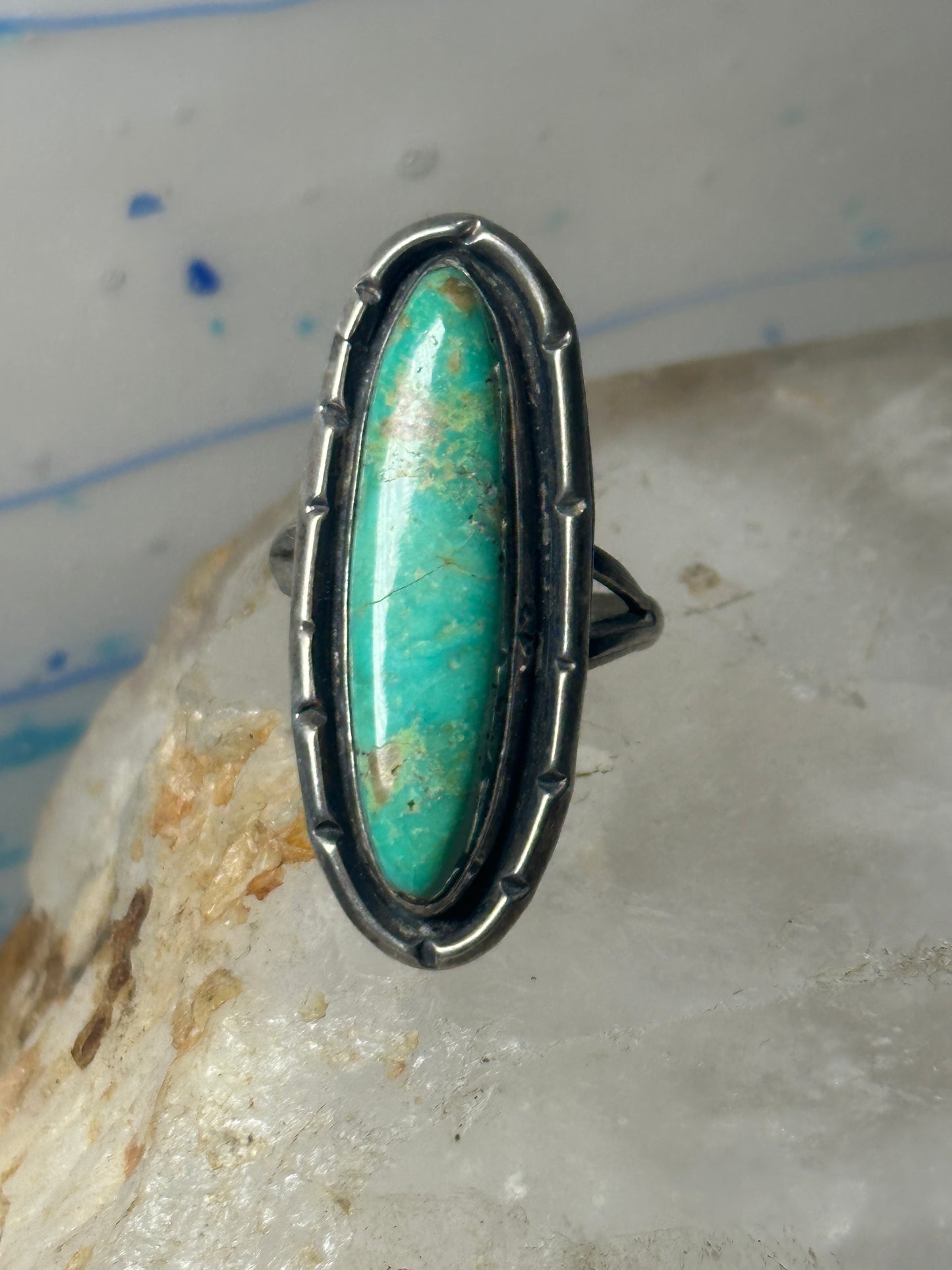 Long Navajo ring turquoise sterling silver size 8.50 women