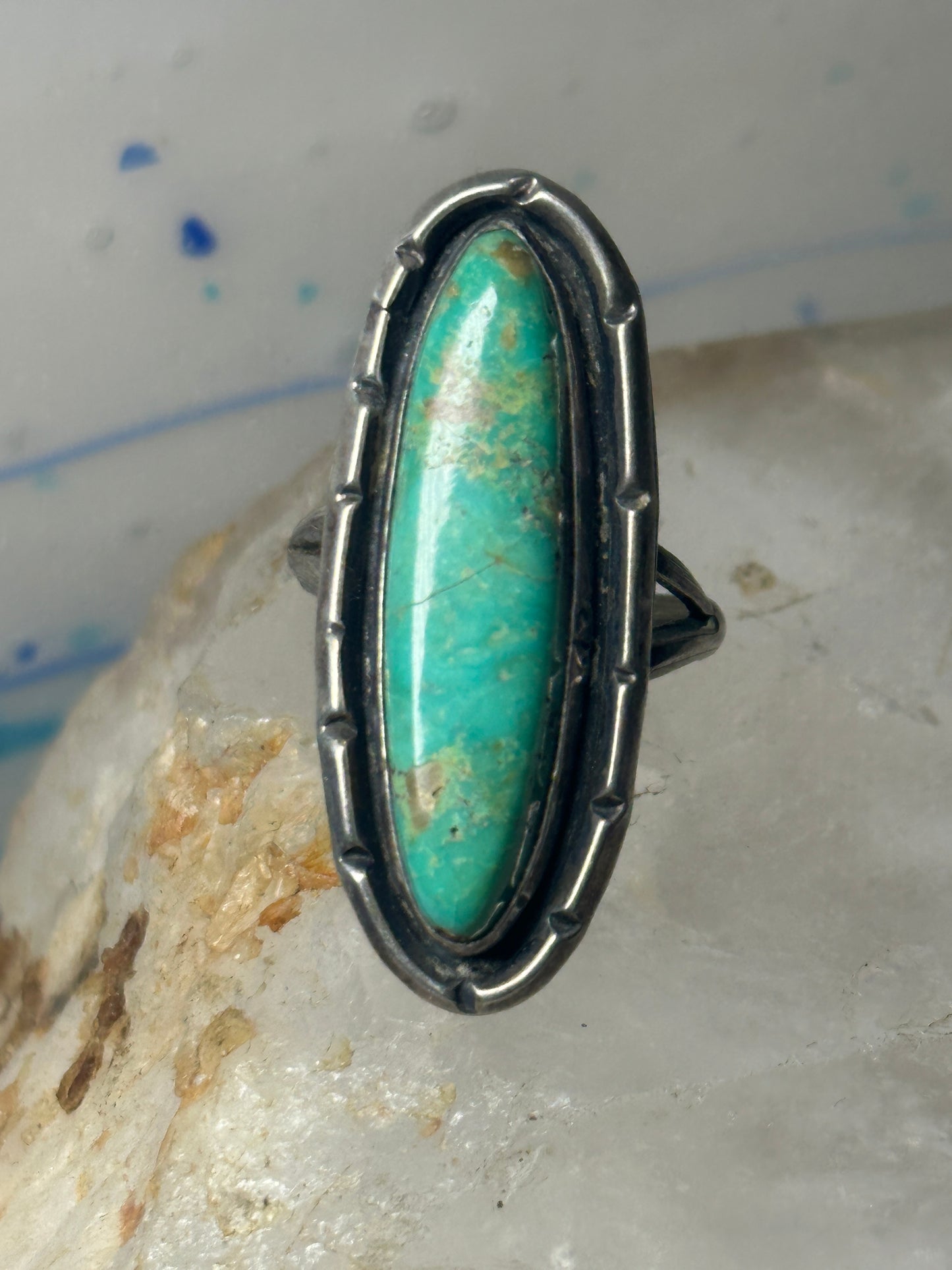 Long Navajo ring turquoise sterling silver size 8.50 women