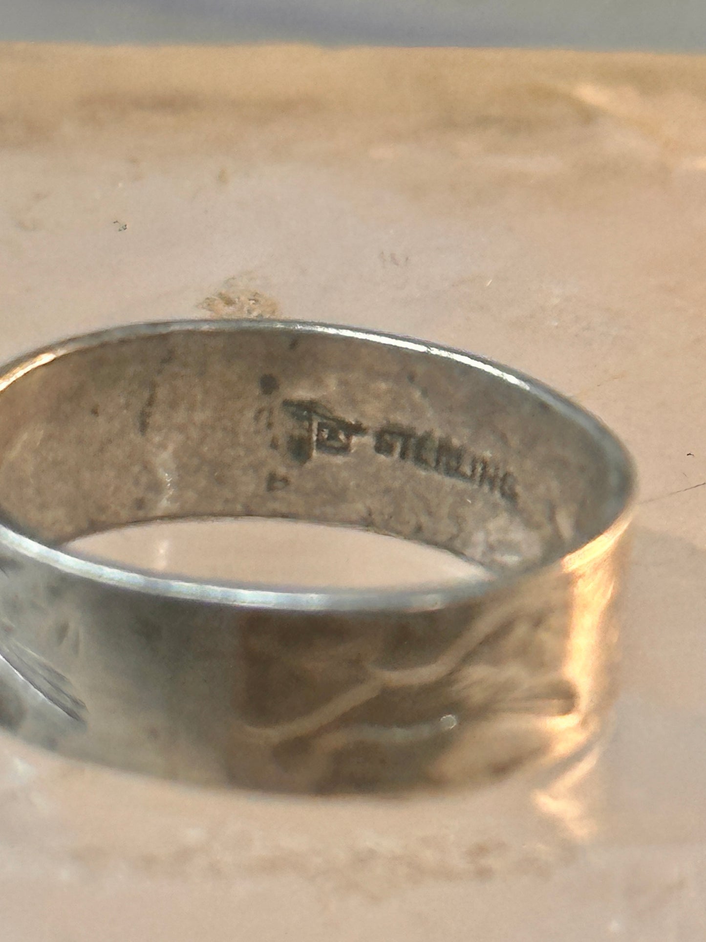 Road Runner ring cactus Bell Co Navajo artists band ring size 5.5 Sterling silver women