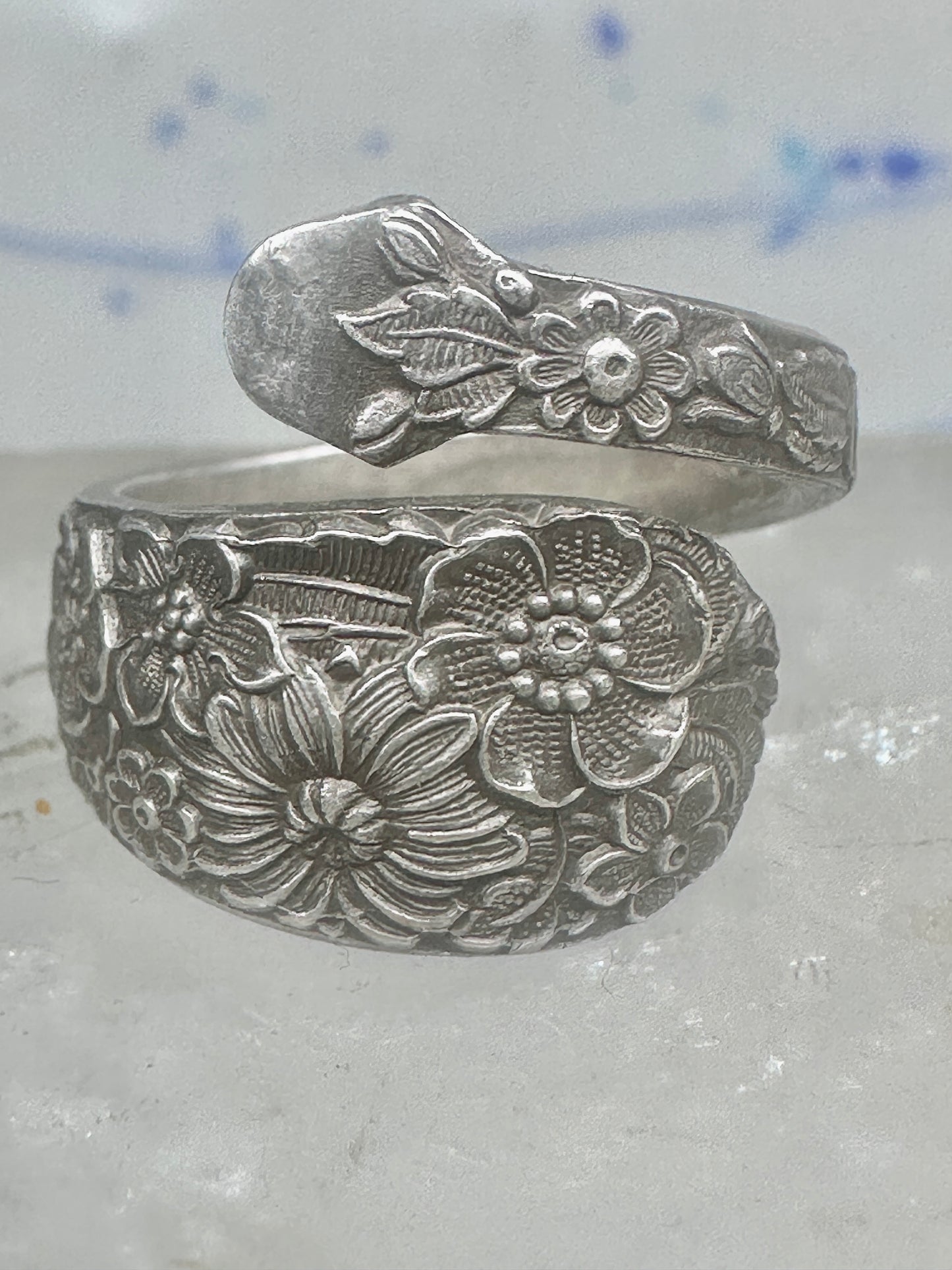 Spoon ring floral band size 7 Alvin flowers band sterling silver women