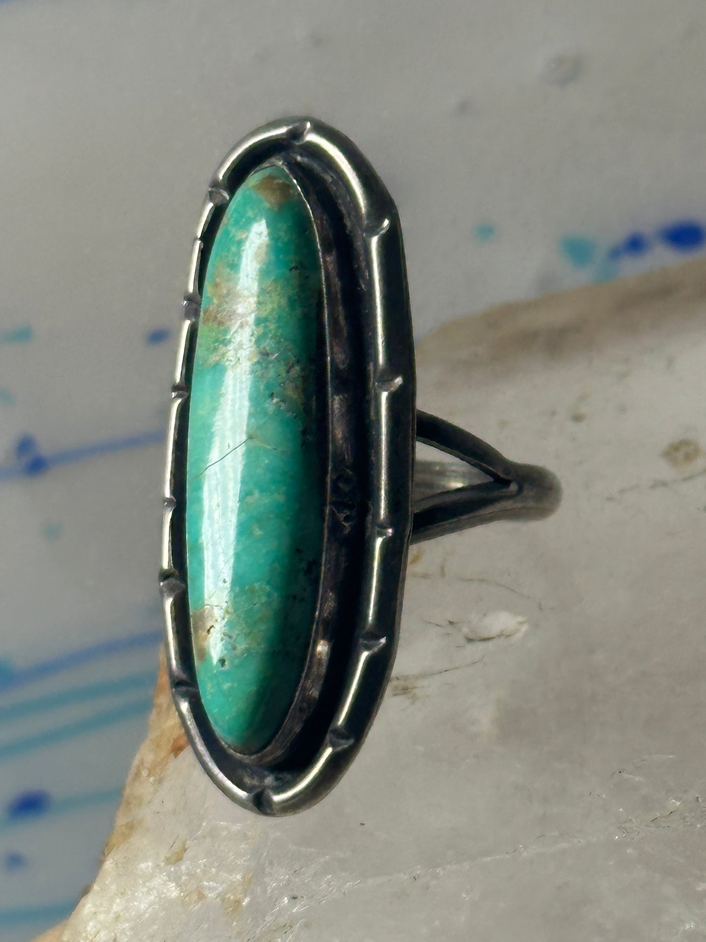 Long Navajo ring turquoise sterling silver size 8.50 women
