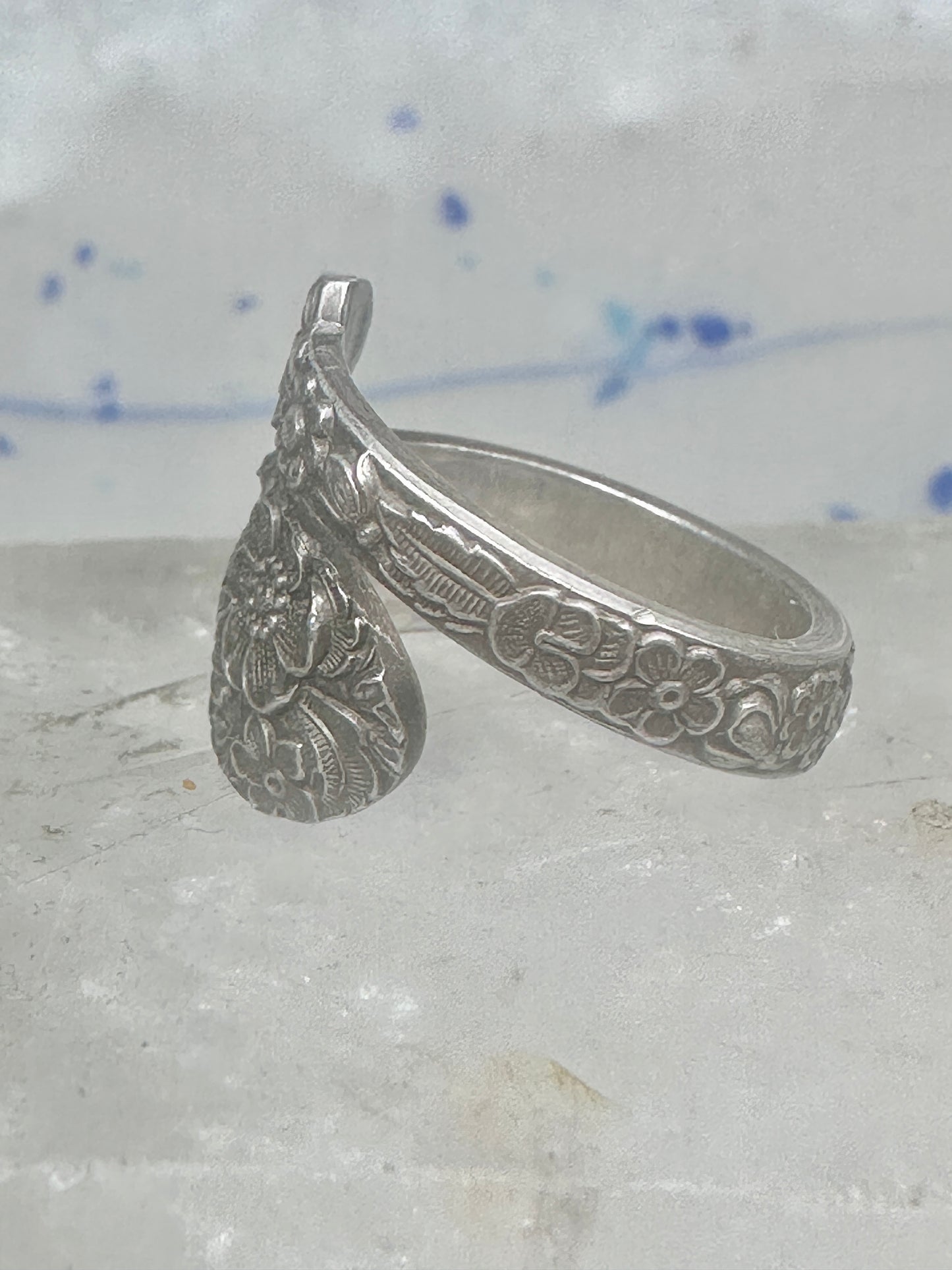 Spoon ring floral band size 7 Alvin flowers band sterling silver women